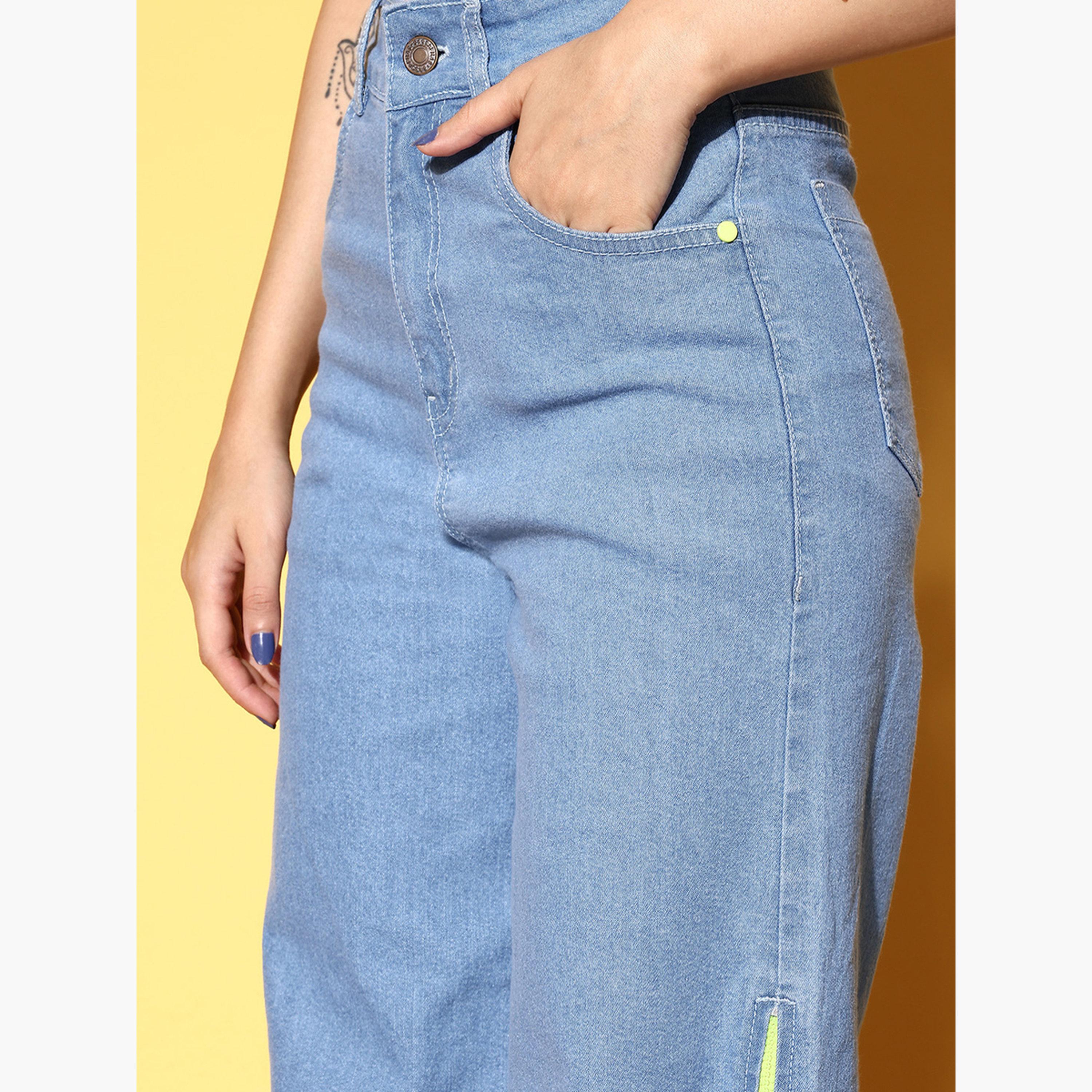 ساسافراس - بنطال جينز نسائي أزرق مستقيم بخصر مرتفع وسحاب جانبي-women-clothing-bottoms-jeans-image-4