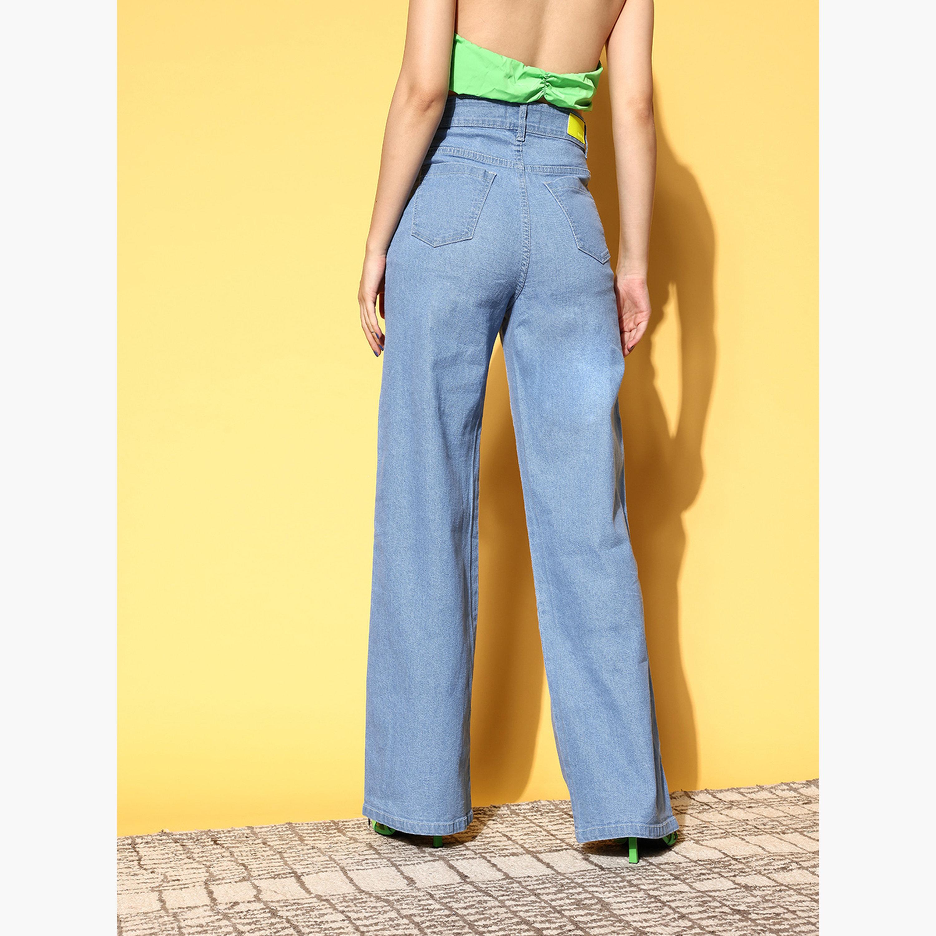 ساسافراس - بنطال جينز نسائي أزرق مستقيم بخصر مرتفع وسحاب جانبي-women-clothing-bottoms-jeans-image-5