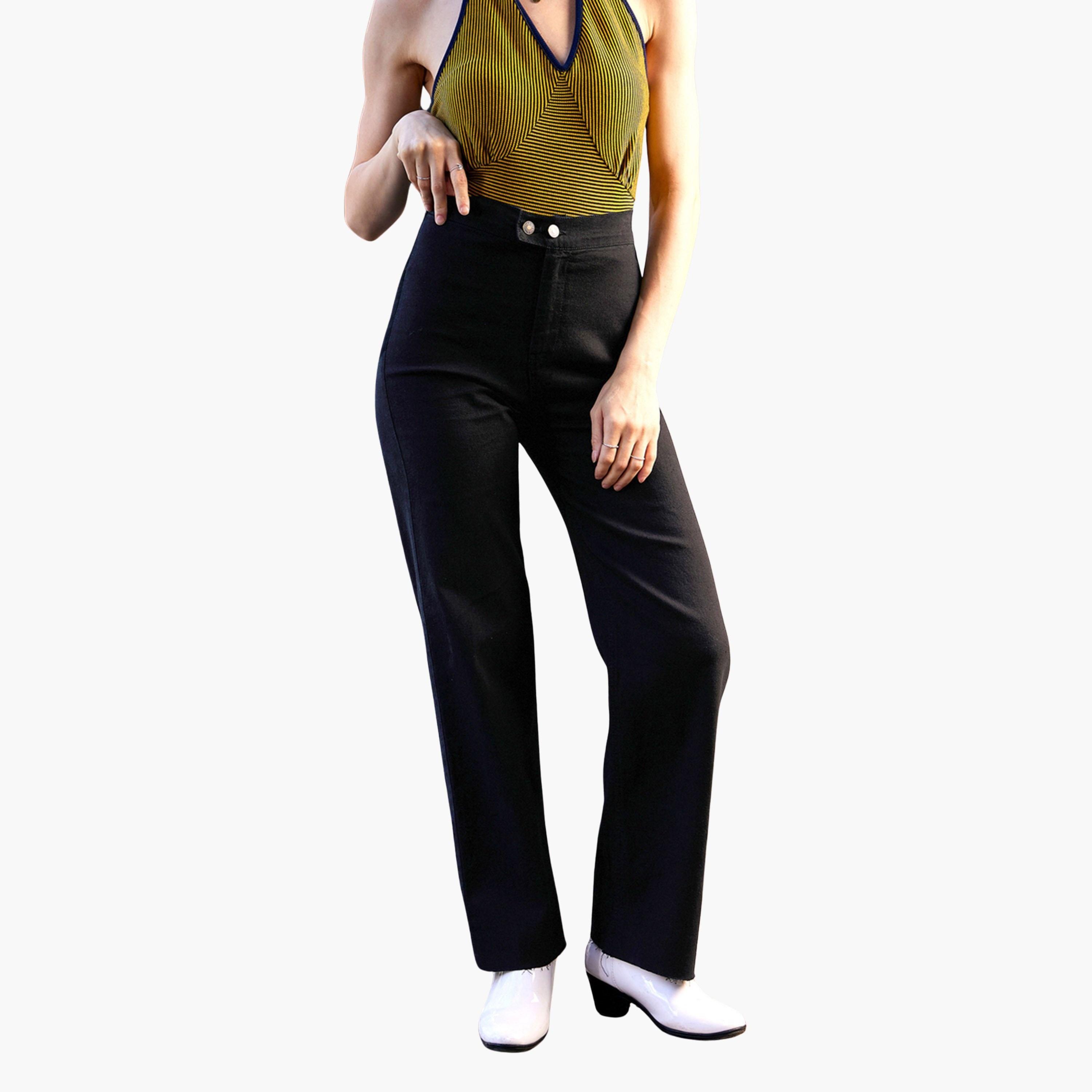 ساسافراس - بنطال جينز مستقيم أسود اللون للنساء بخصر مرتفع وأزرار مزدوجة-women-clothing-bottoms-jeans-image-1