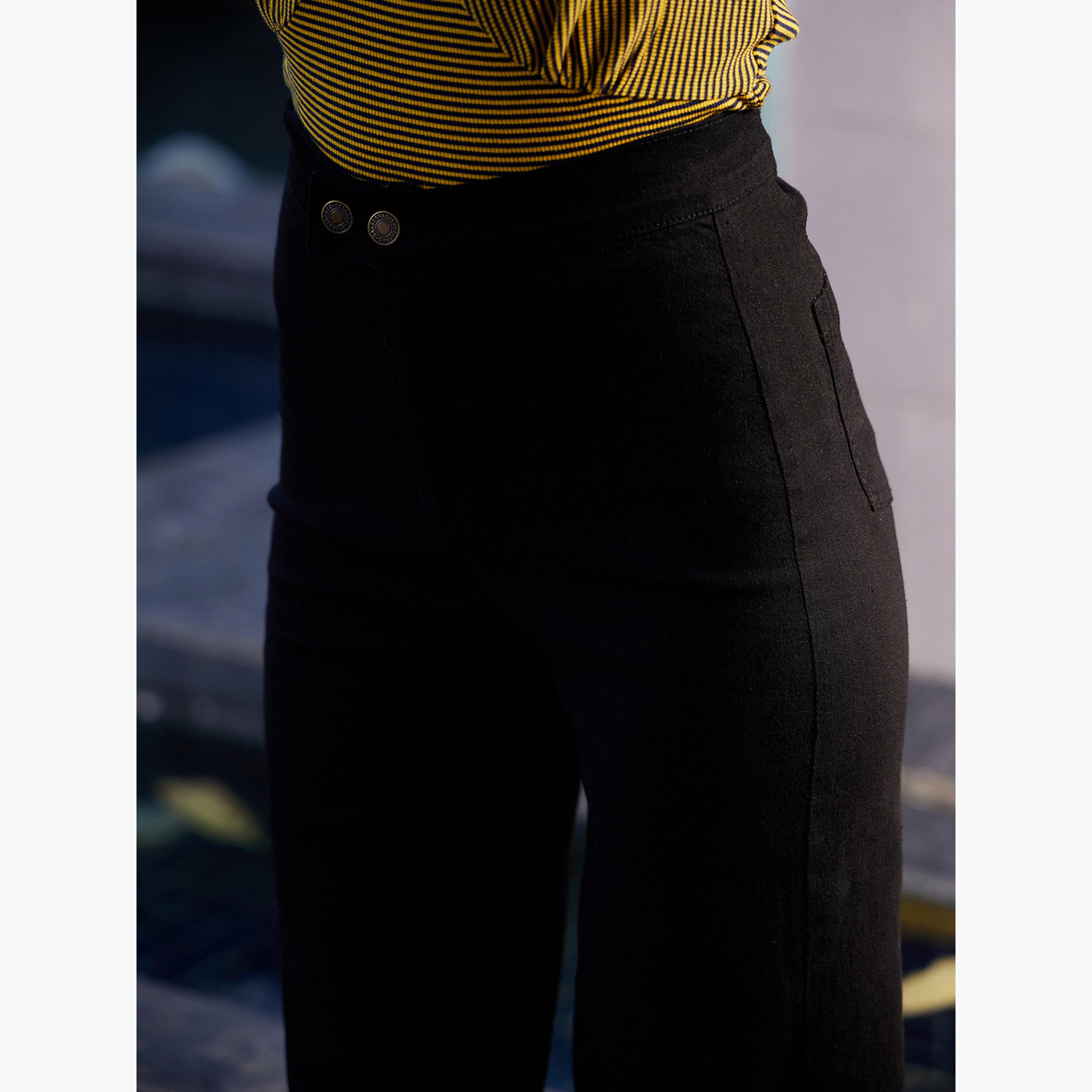 ساسافراس - بنطال جينز مستقيم أسود اللون للنساء بخصر مرتفع وأزرار مزدوجة-women-clothing-bottoms-jeans-image-3