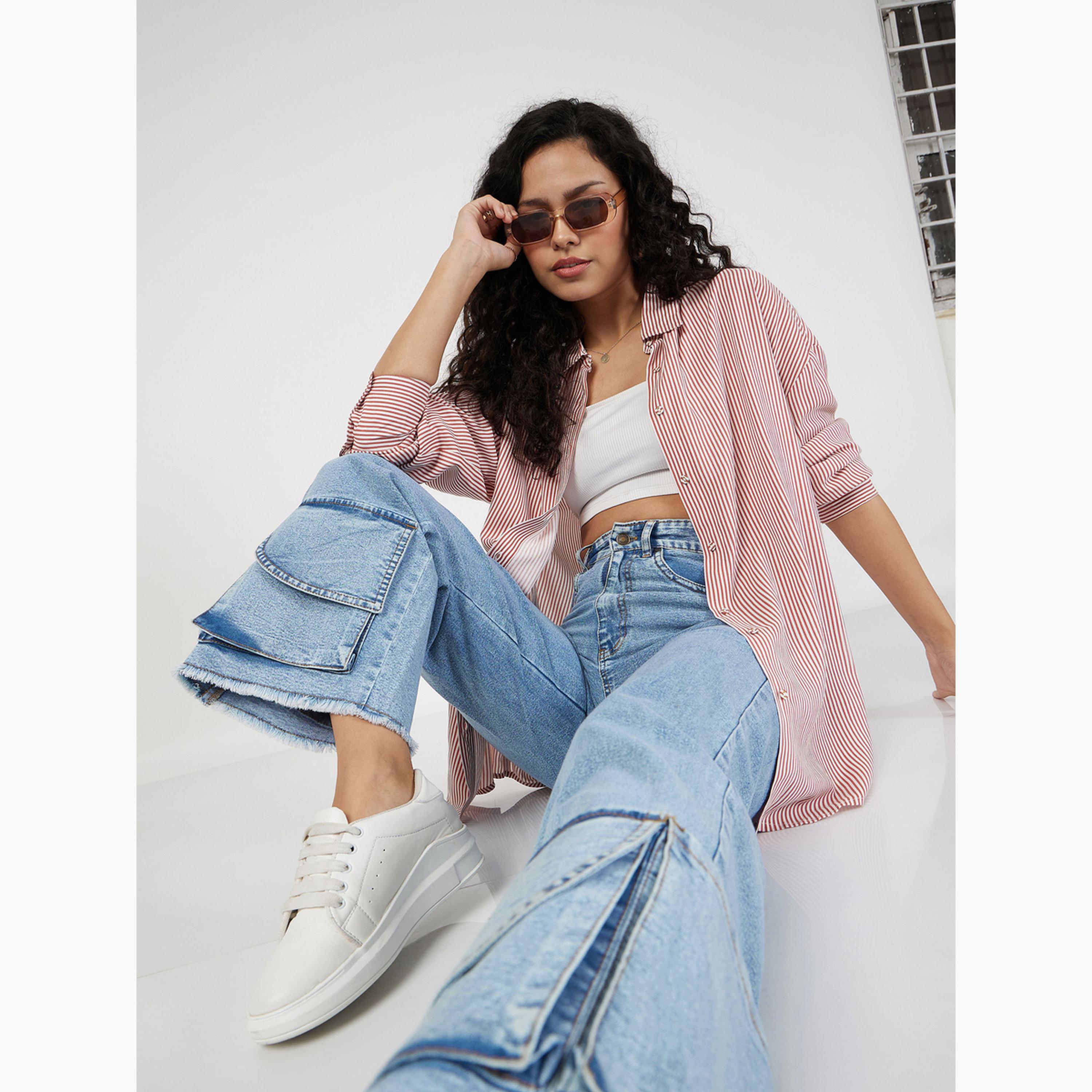 ساسافراس - بنطال جينز مستقيم للنساء من Bue بخصر مرتفع وتفاصيل جيب-women-clothing-bottoms-jeans-image-2