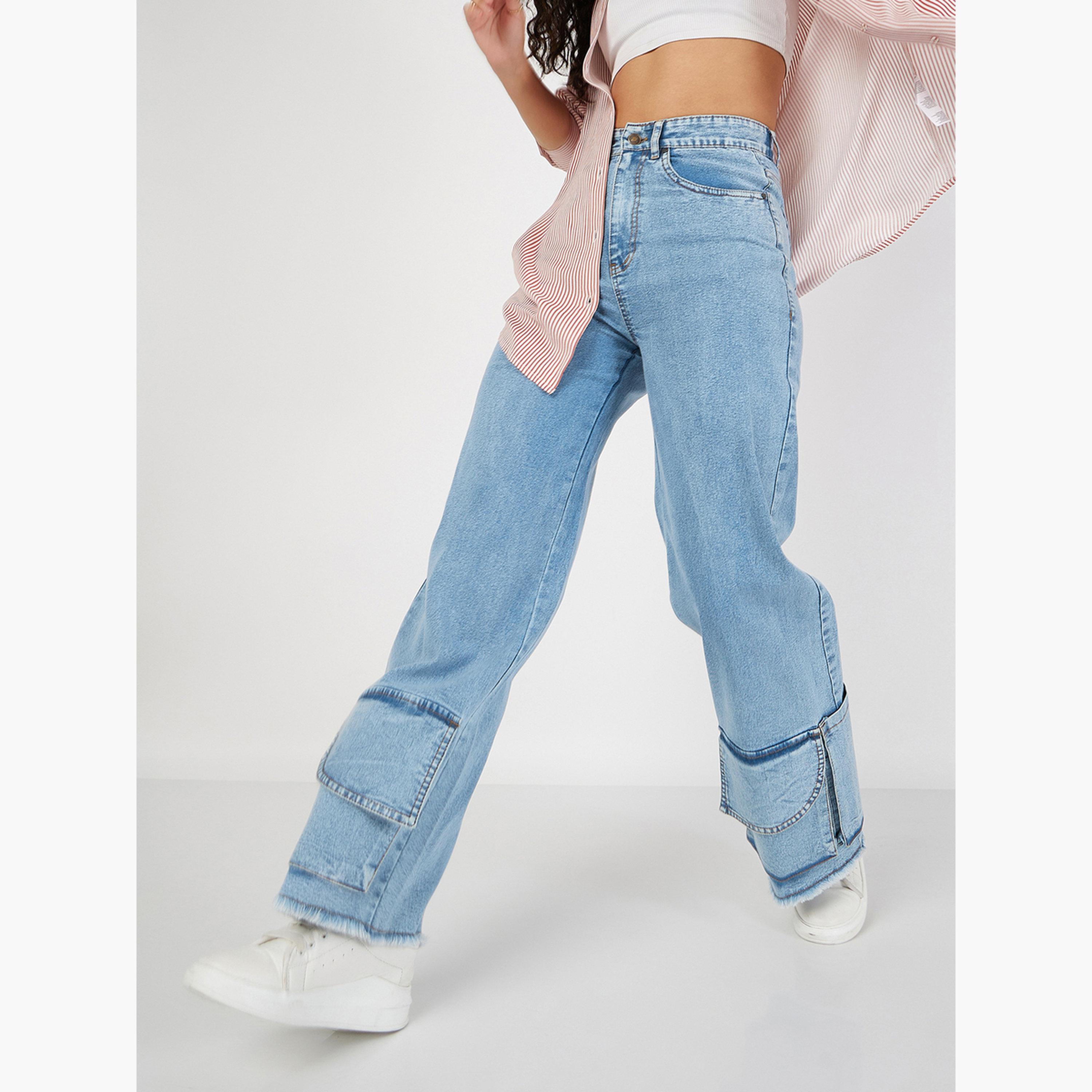 ساسافراس - بنطال جينز مستقيم للنساء من Bue بخصر مرتفع وتفاصيل جيب-women-clothing-bottoms-jeans-image-3