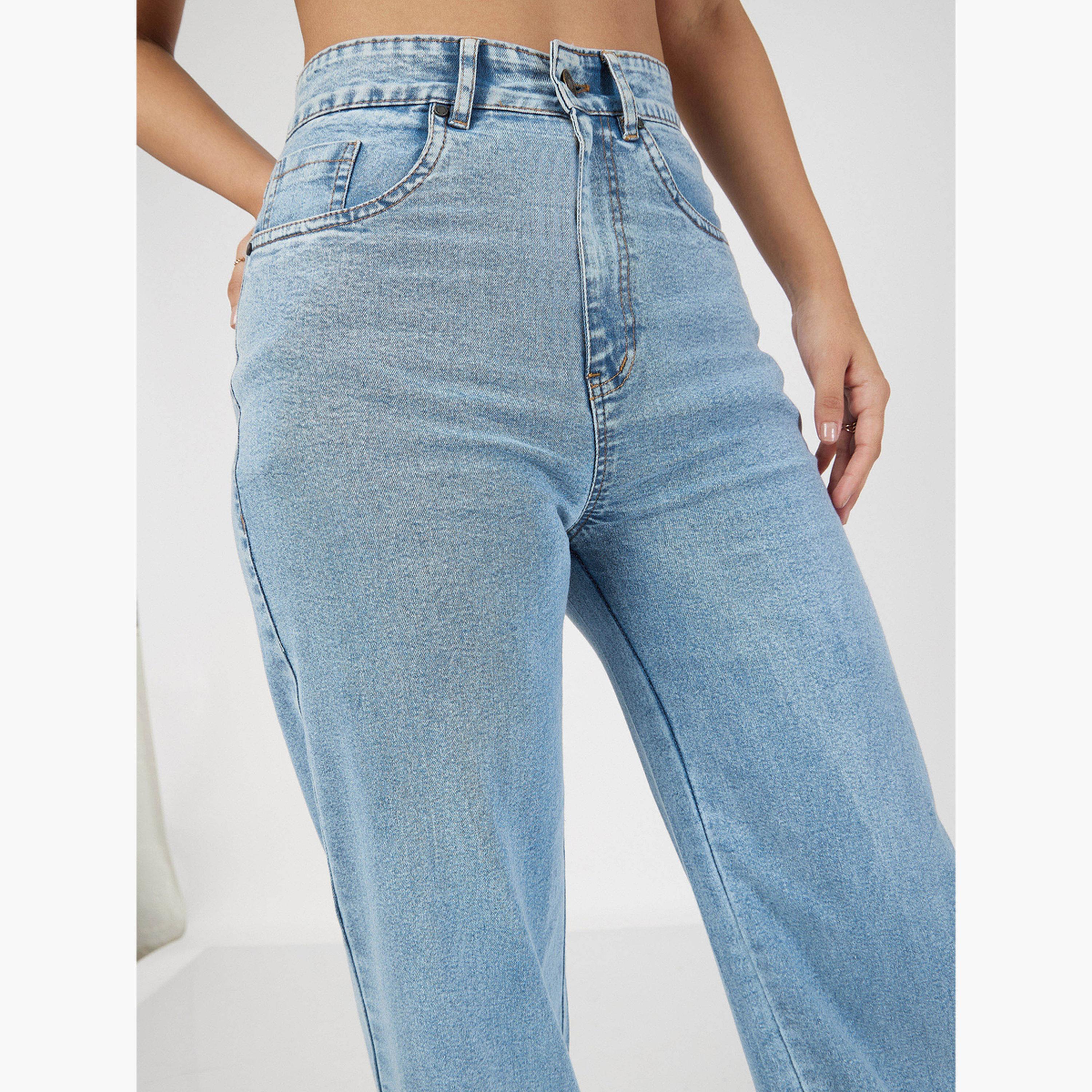 ساسافراس - بنطال جينز مستقيم للنساء من Bue بخصر مرتفع وتفاصيل جيب-women-clothing-bottoms-jeans-image-4