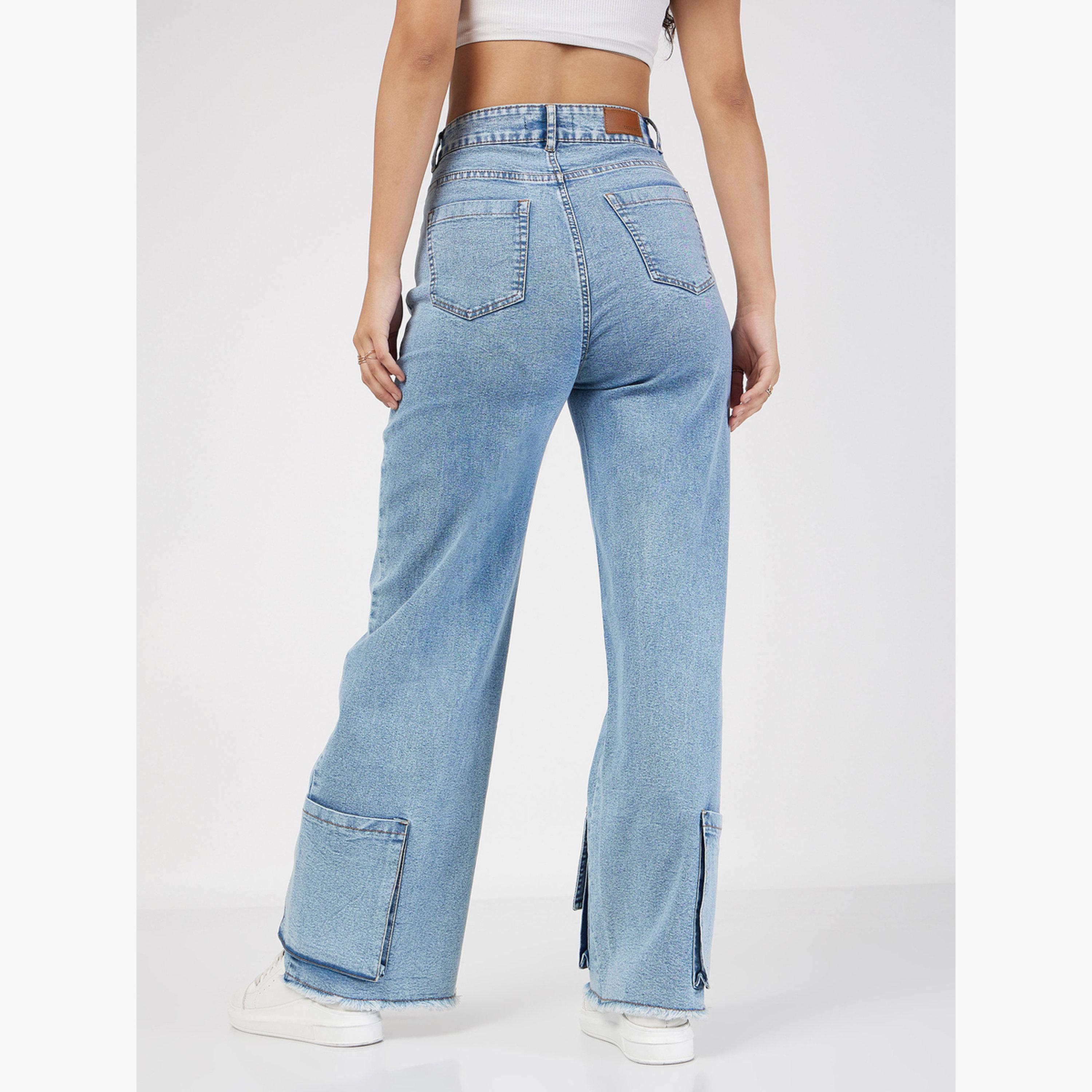ساسافراس - بنطال جينز مستقيم للنساء من Bue بخصر مرتفع وتفاصيل جيب-women-clothing-bottoms-jeans-image-5