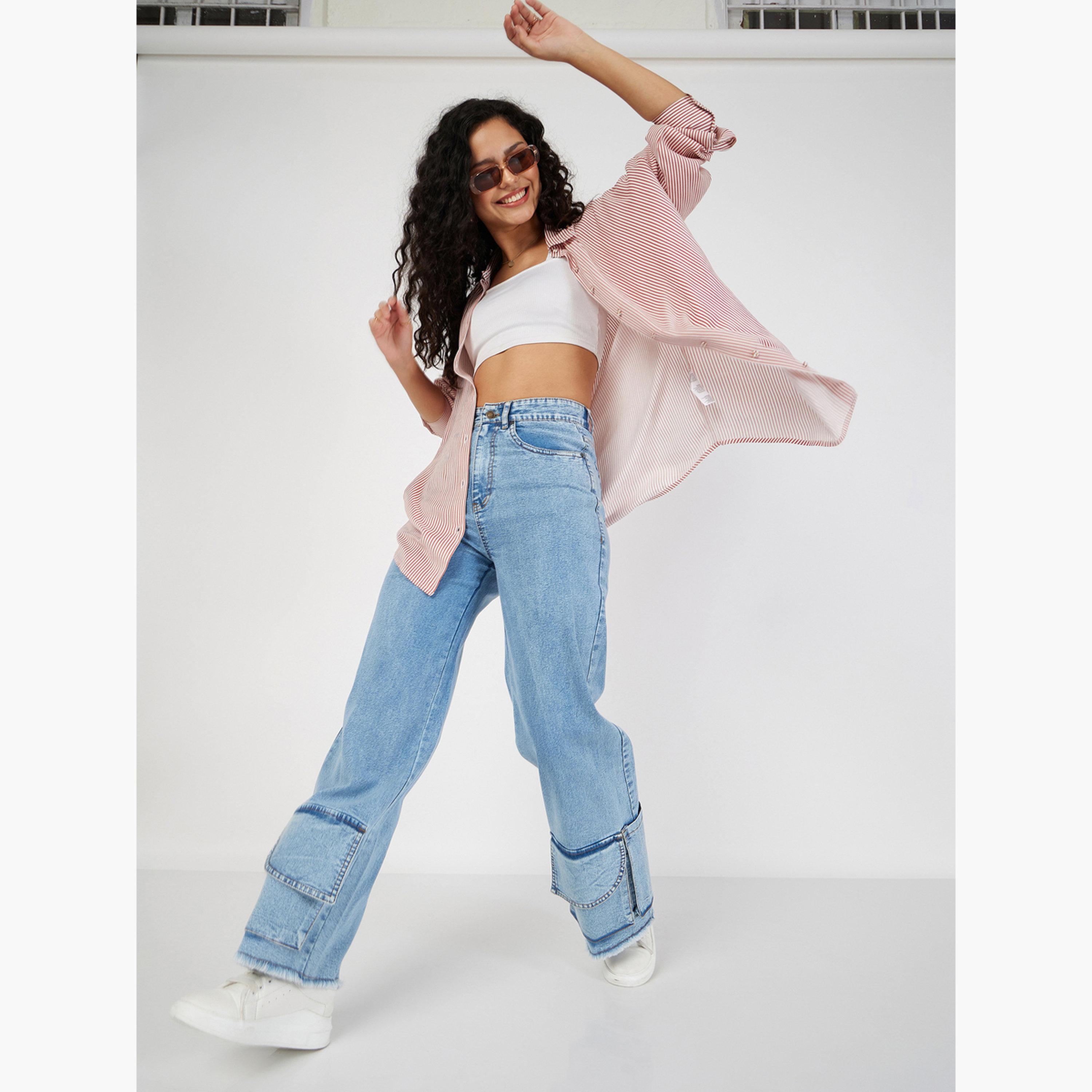 ساسافراس - بنطال جينز مستقيم للنساء من Bue بخصر مرتفع وتفاصيل جيب-women-clothing-bottoms-jeans-image-6