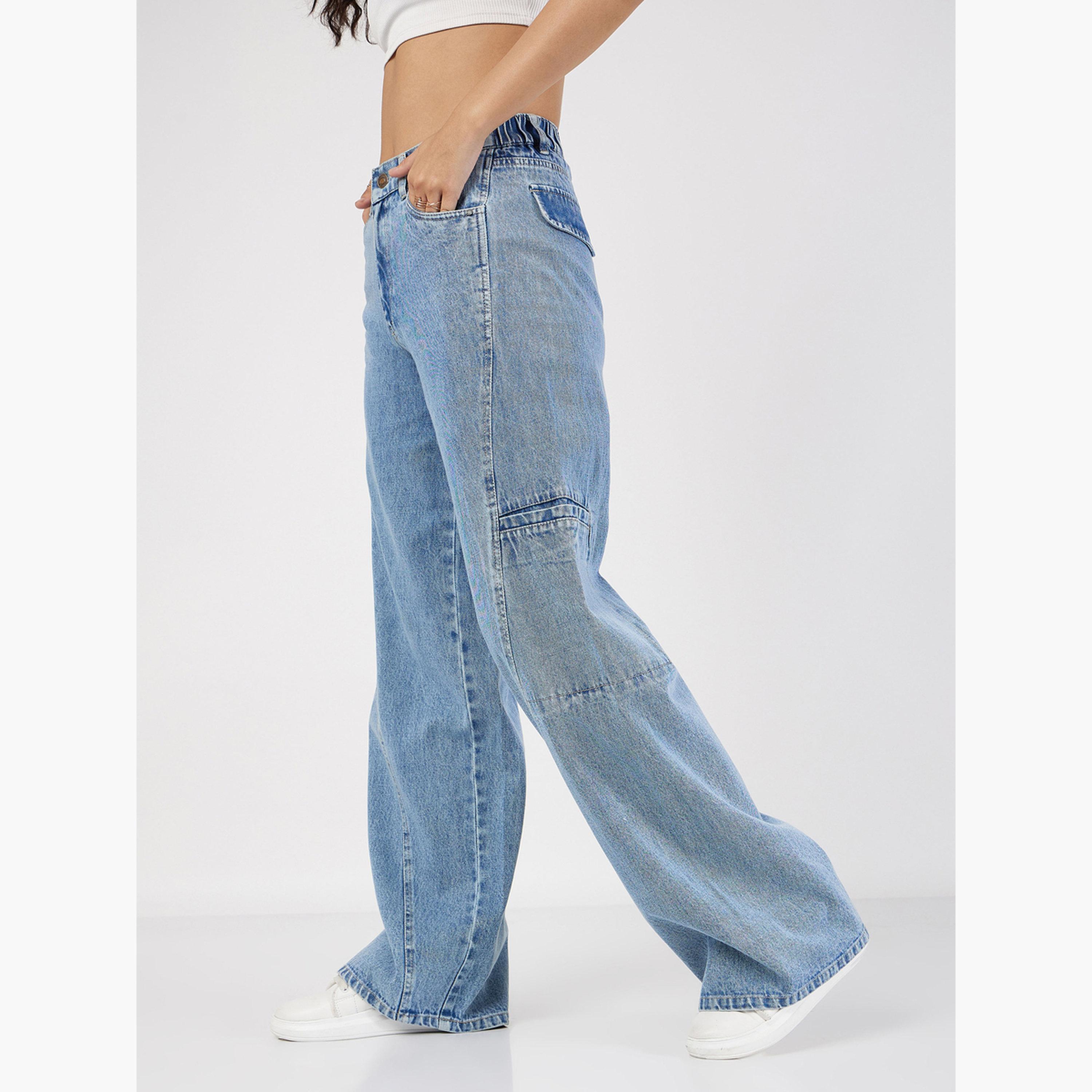 Sassafras Women Blue High Rise Plain Wide Leg Jeans-women-clothing-bottoms-jeans-image-3
