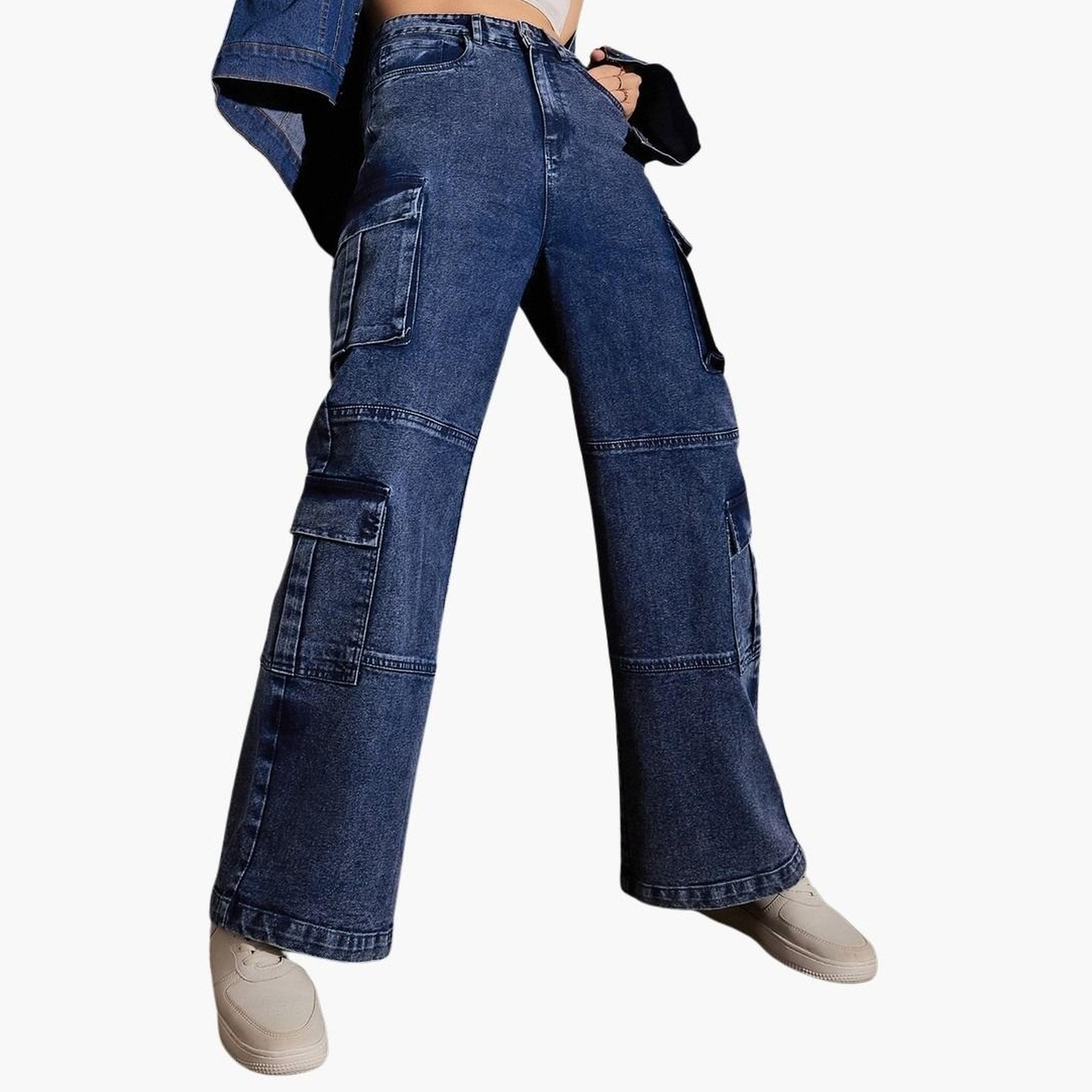 Sassafras Women Blue Washed Multi Pocket Straight Jeans-women-clothing-bottoms-jeans-image-1