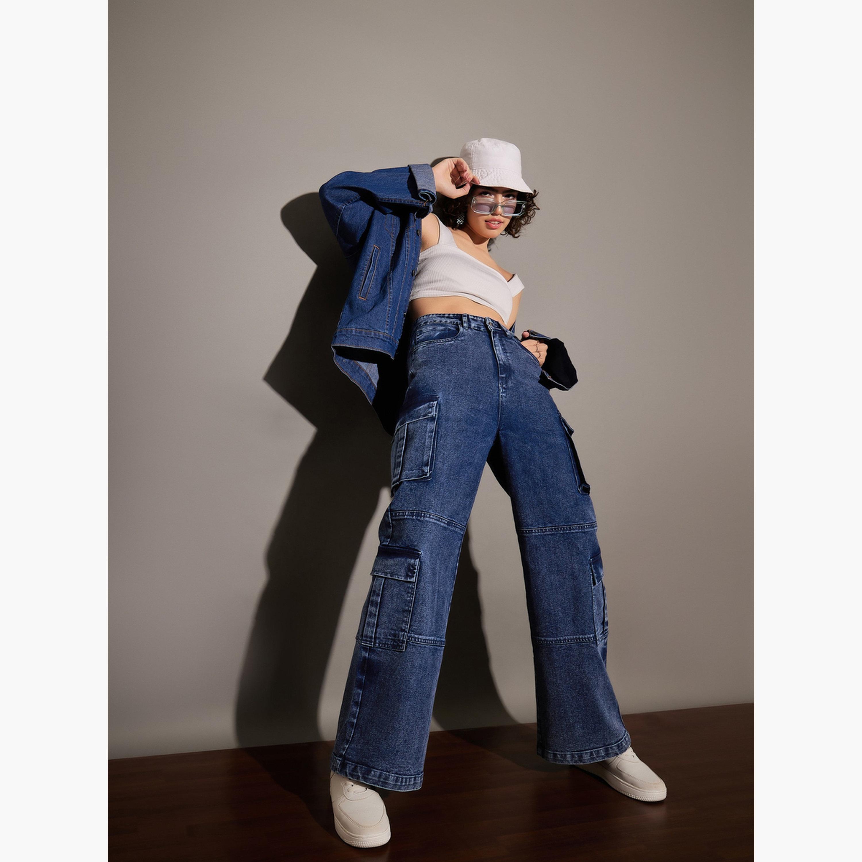 ساسافراس - بنطال جينز مستقيم متعدد الجيوب باللون الأزرق للنساء-women-clothing-bottoms-jeans-image-6