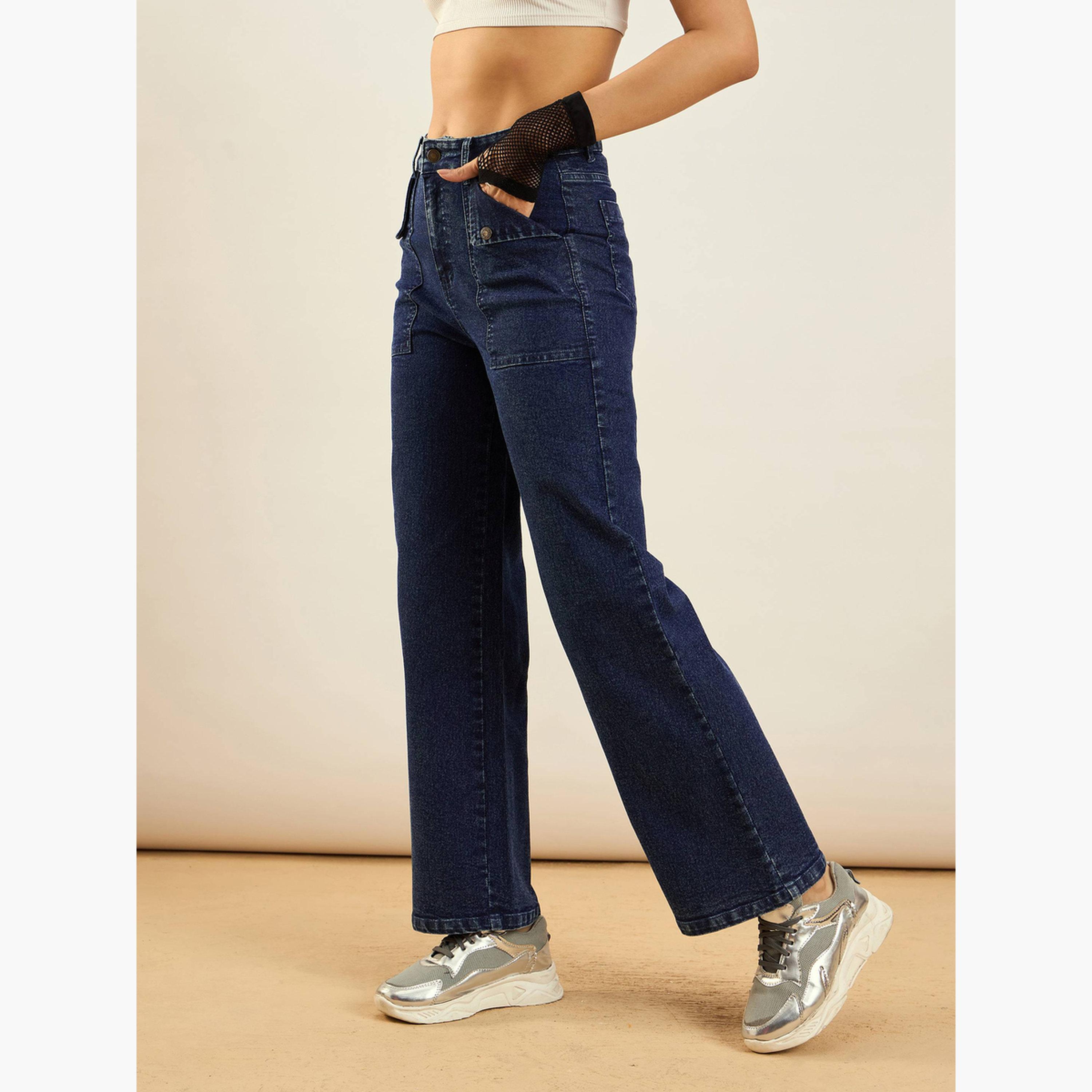 ساسافراس - بنطال جينز نسائي أزرق بخصر مرتفع وقصة مستقيمة مغسولة-women-clothing-bottoms-jeans-image-3