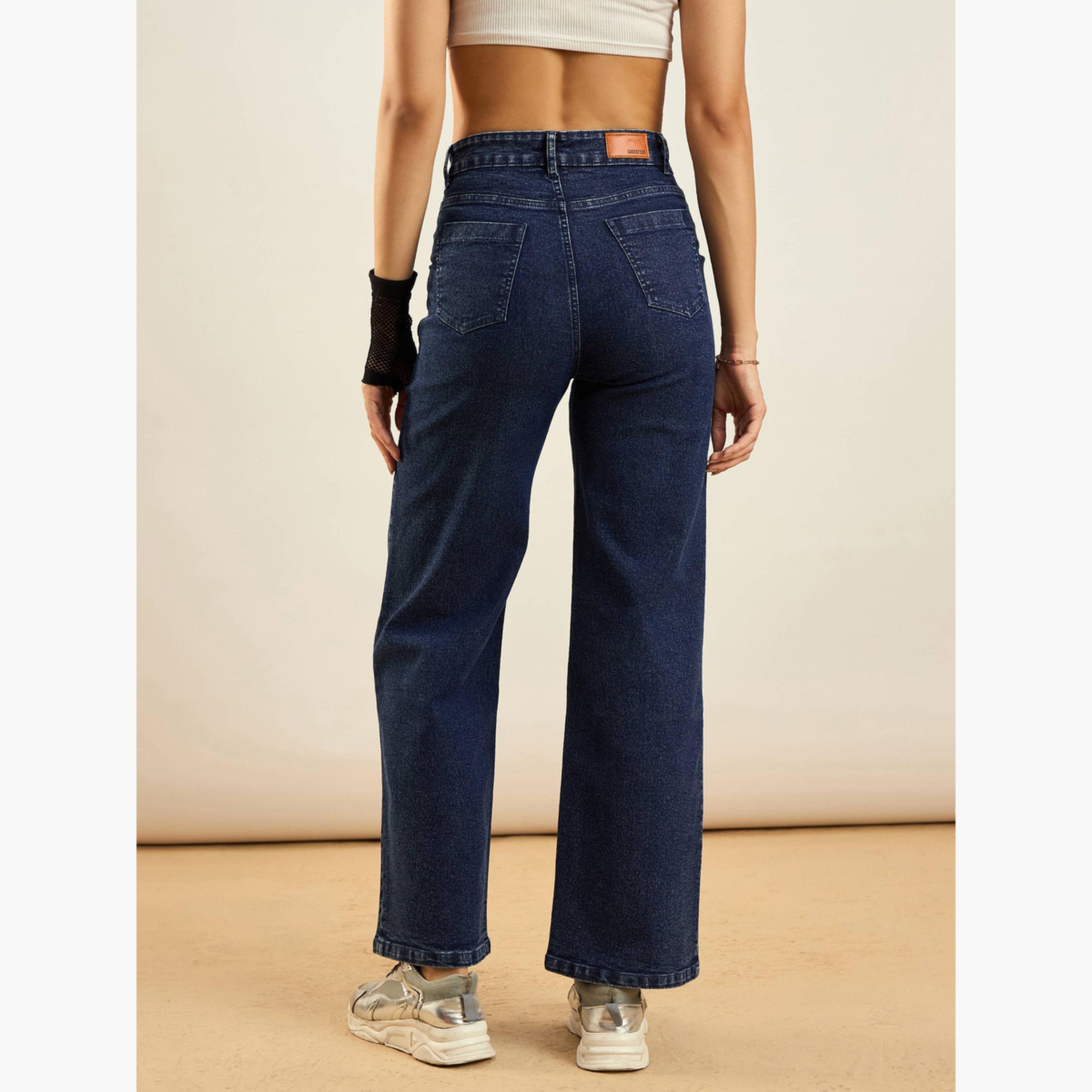 ساسافراس - بنطال جينز نسائي أزرق بخصر مرتفع وقصة مستقيمة مغسولة-women-clothing-bottoms-jeans-image-5