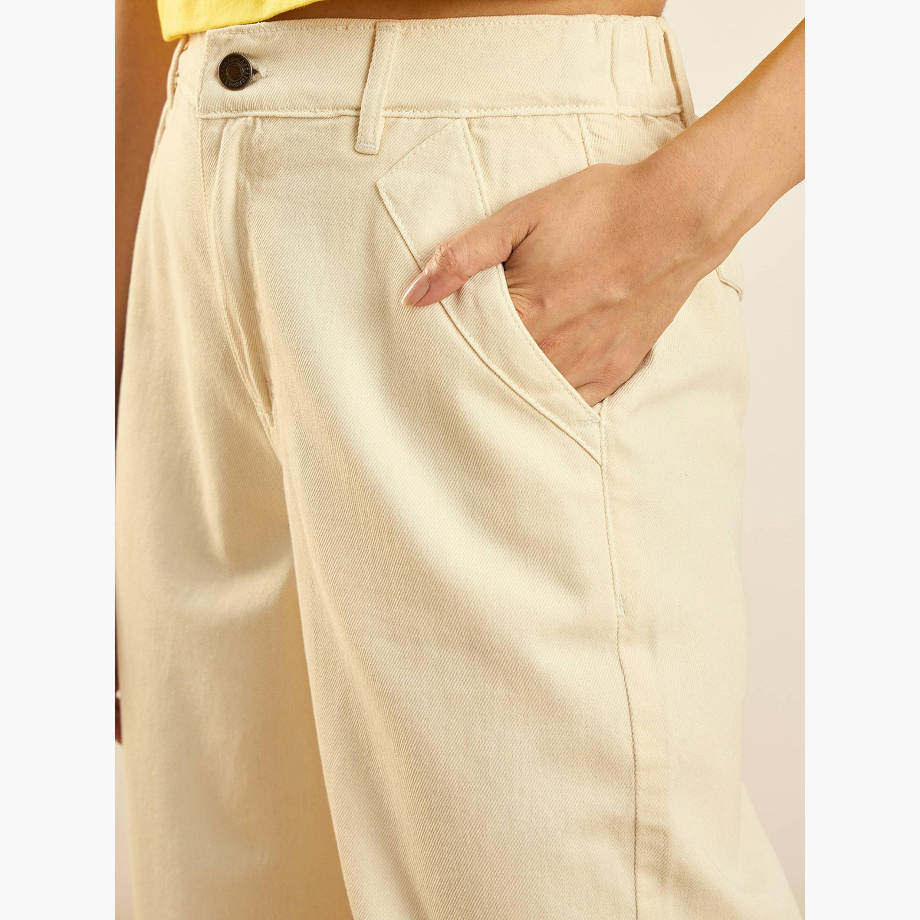 Sassafras Women Beige High Rise Drawstring Hem Jogger Jeans-women-clothing-bottoms-jeans-image-4