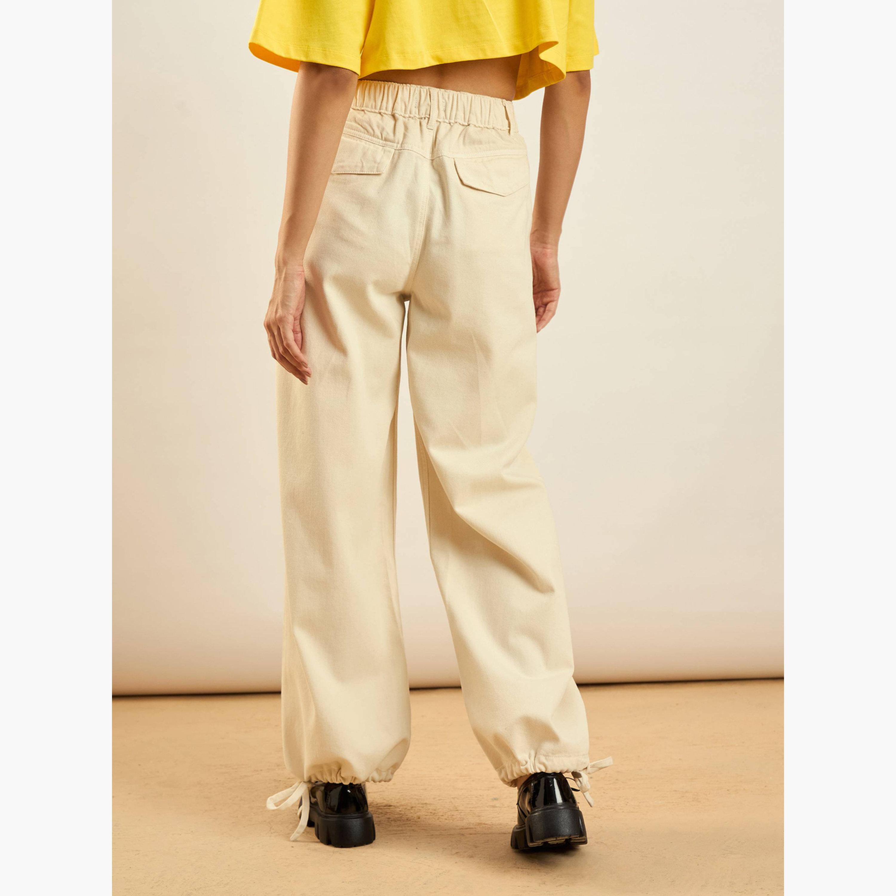Sassafras Women Beige High Rise Drawstring Hem Jogger Jeans-women-clothing-bottoms-jeans-image-6