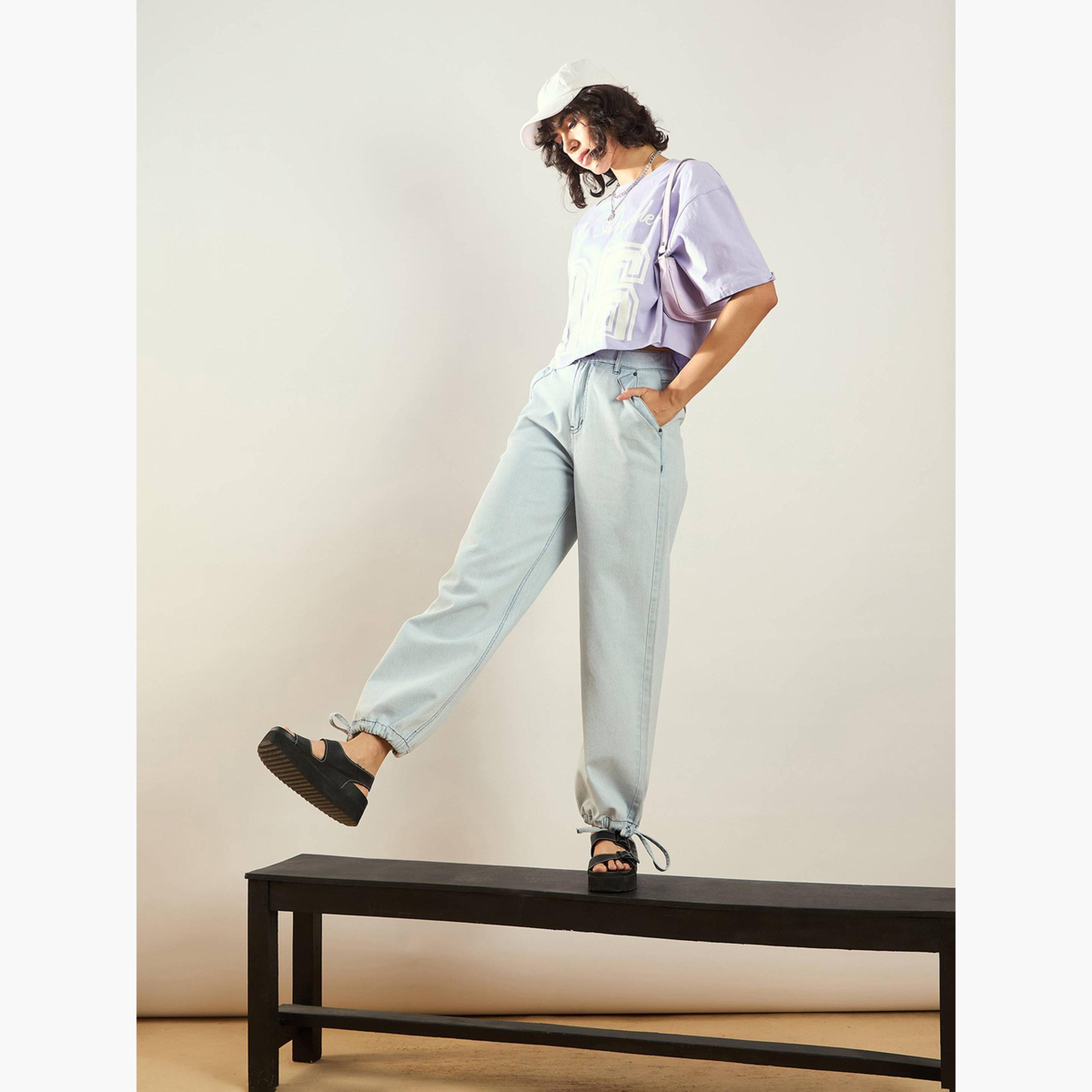 Sassafras Women Blue High Rise Drawstring Hem Jogger Jeans-women-clothing-bottoms-jeans-image-2