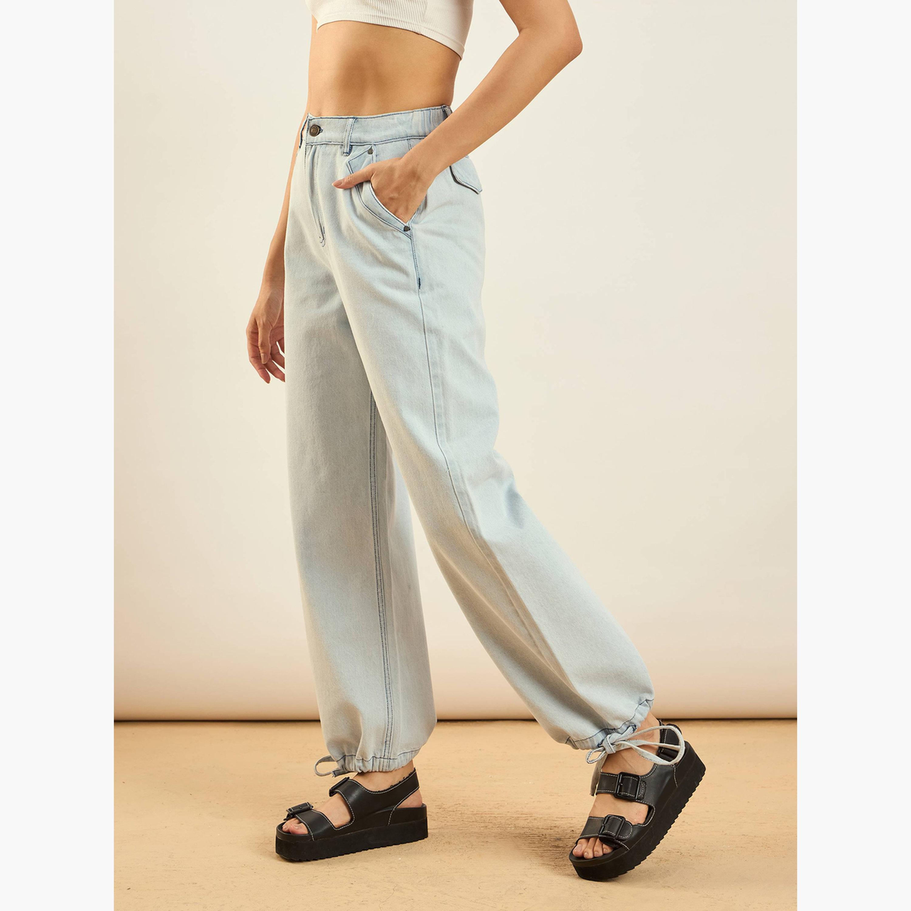 Sassafras Women Blue High Rise Drawstring Hem Jogger Jeans-women-clothing-bottoms-jeans-image-3