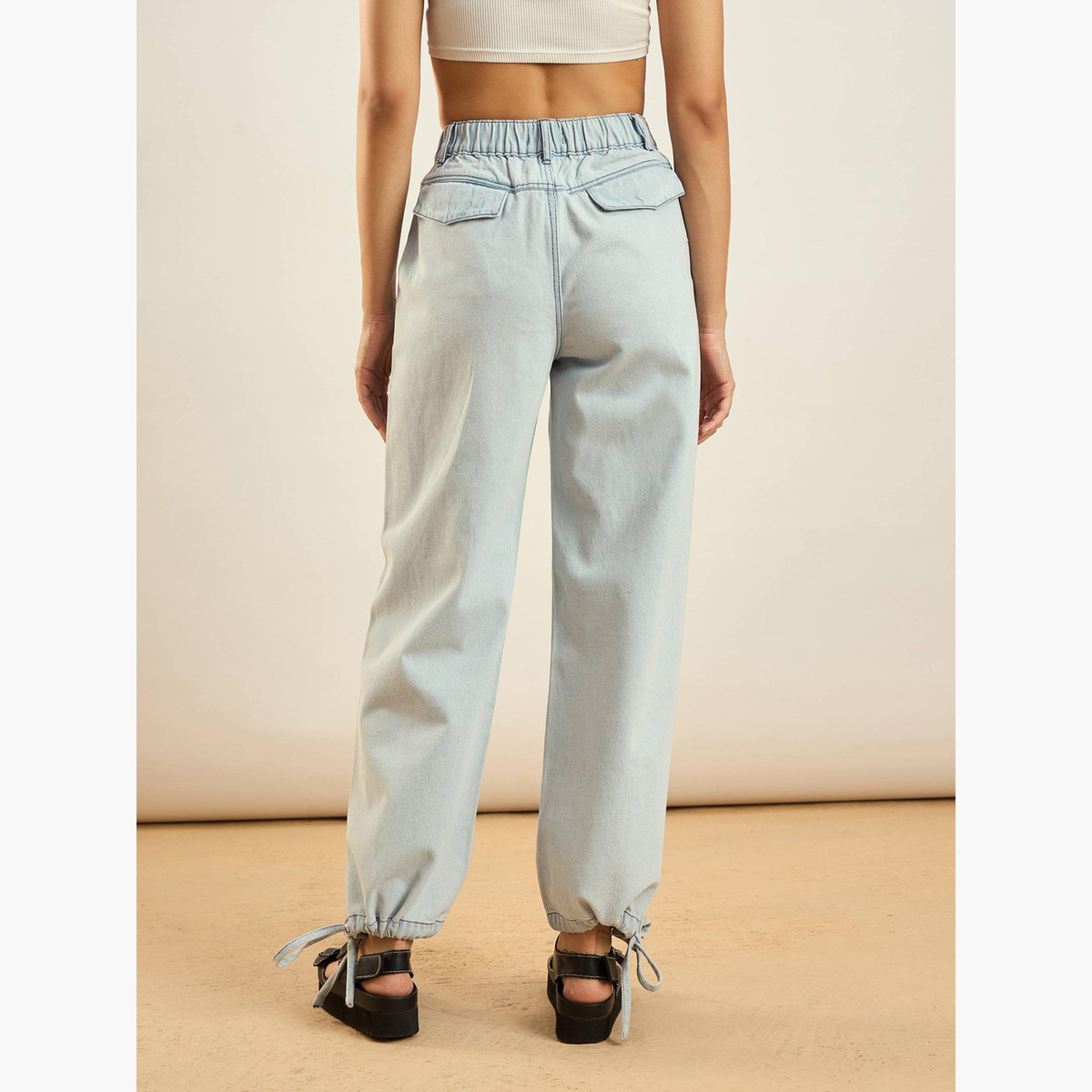 Sassafras Women Blue High Rise Drawstring Hem Jogger Jeans-women-clothing-bottoms-jeans-image-6
