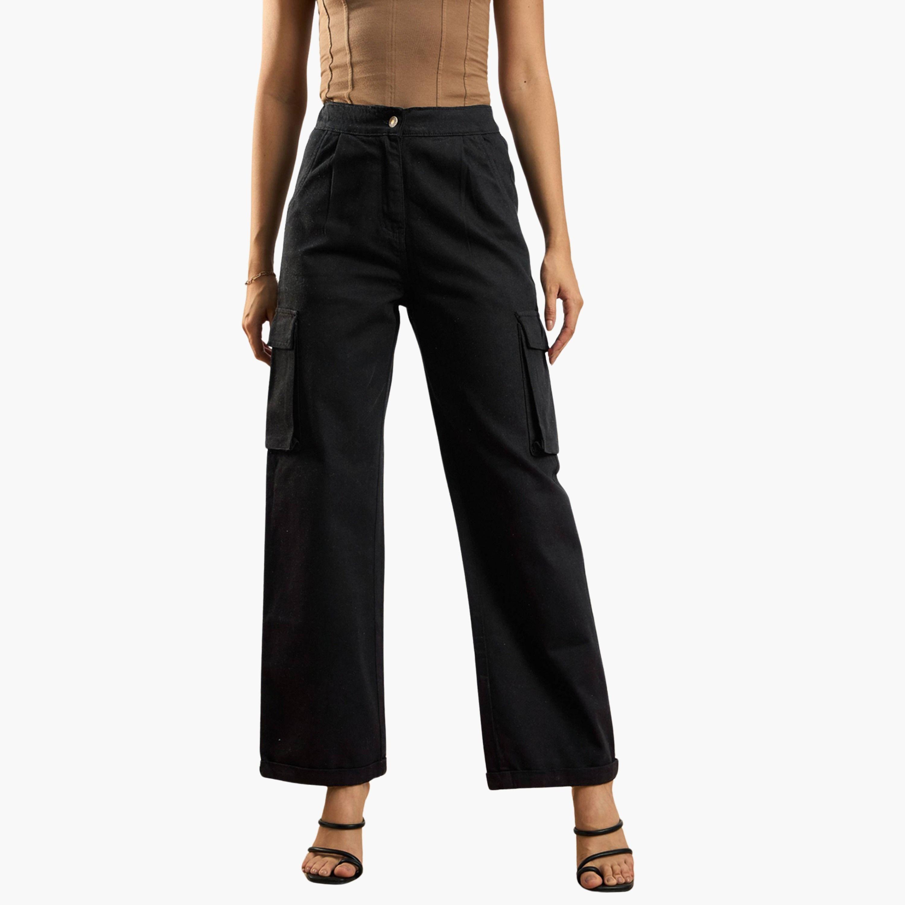 ساسافراس - بنطال نسائي مستقيم أسود اللون بخصر مرتفع-women-clothing-bottoms-trousers-image-1