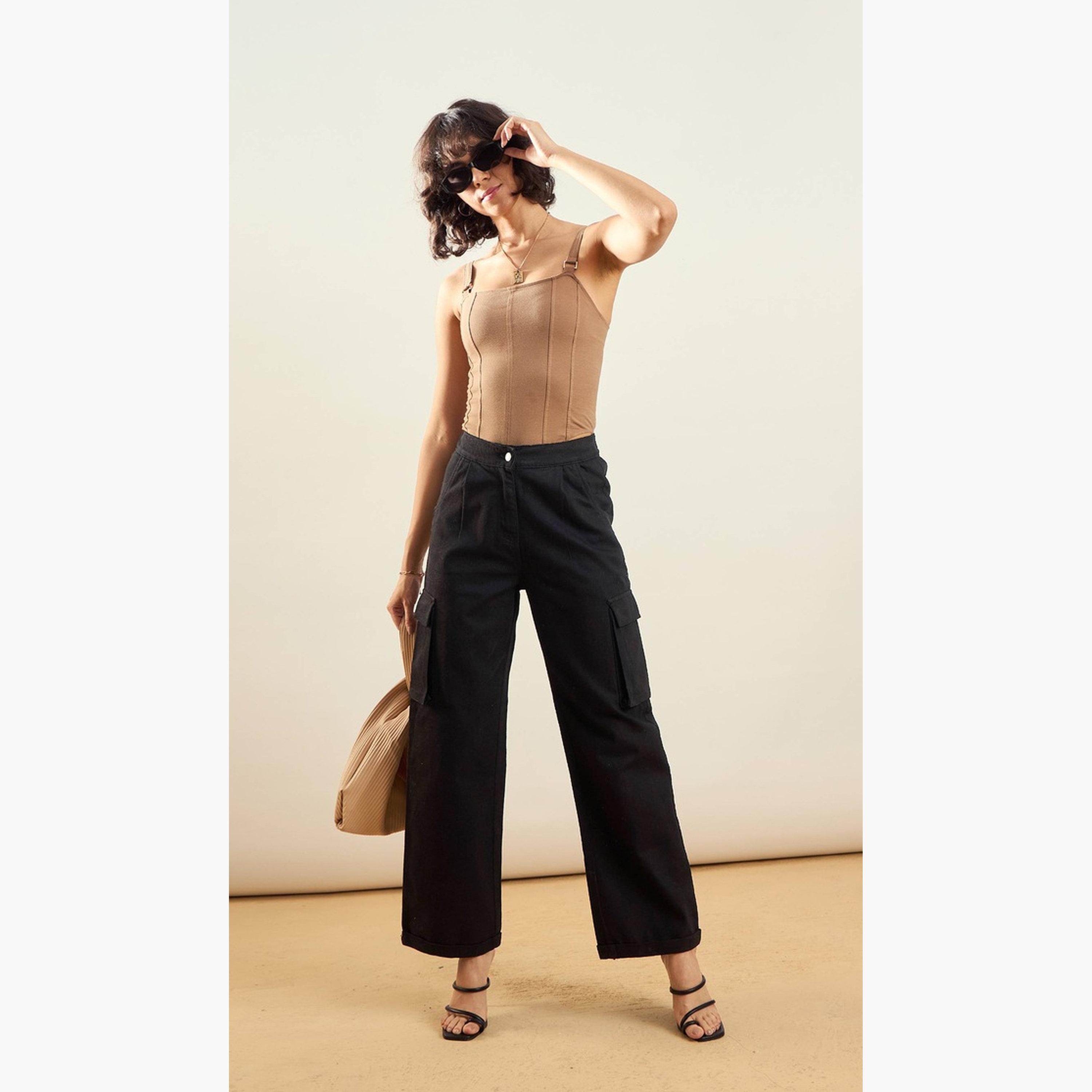 Sassafras Women Black Solid High Rise Straight Pants-women-clothing-bottoms-trousers-image-2