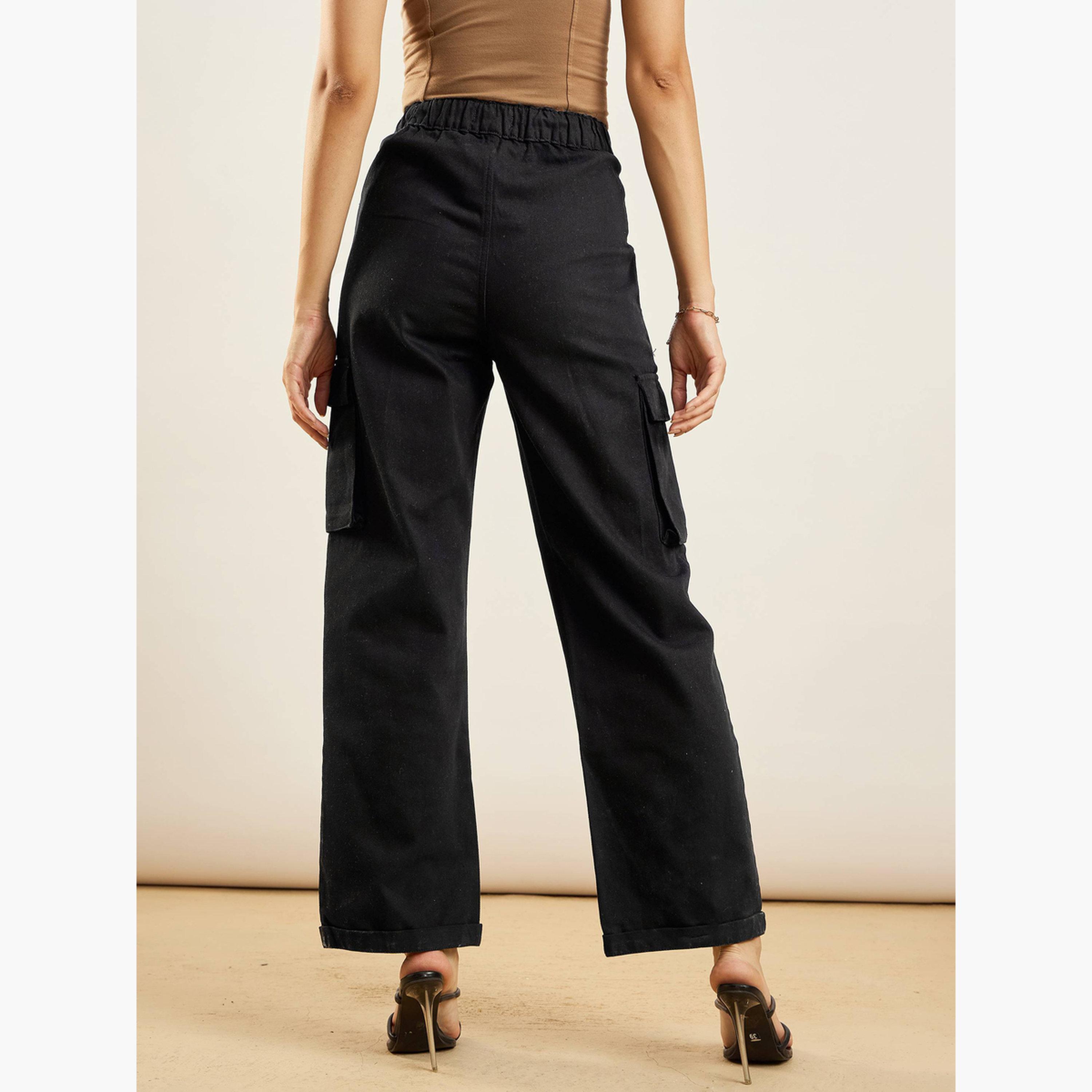 Sassafras Women Black Solid High Rise Straight Pants-women-clothing-bottoms-trousers-image-3
