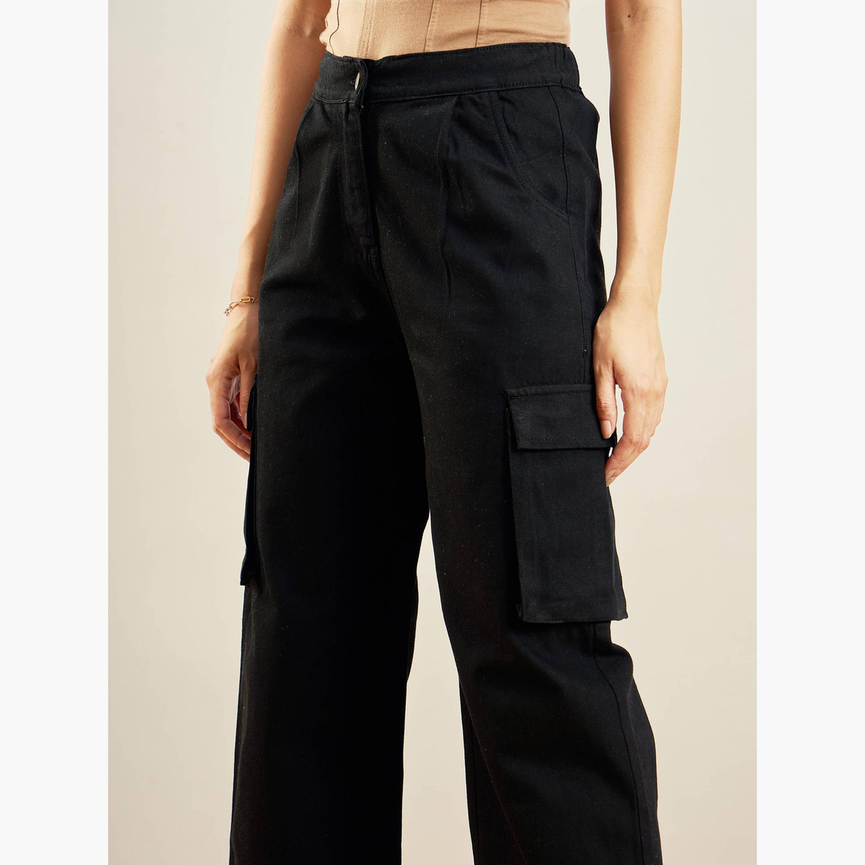 Sassafras Women Black Solid High Rise Straight Pants-women-clothing-bottoms-trousers-image-4