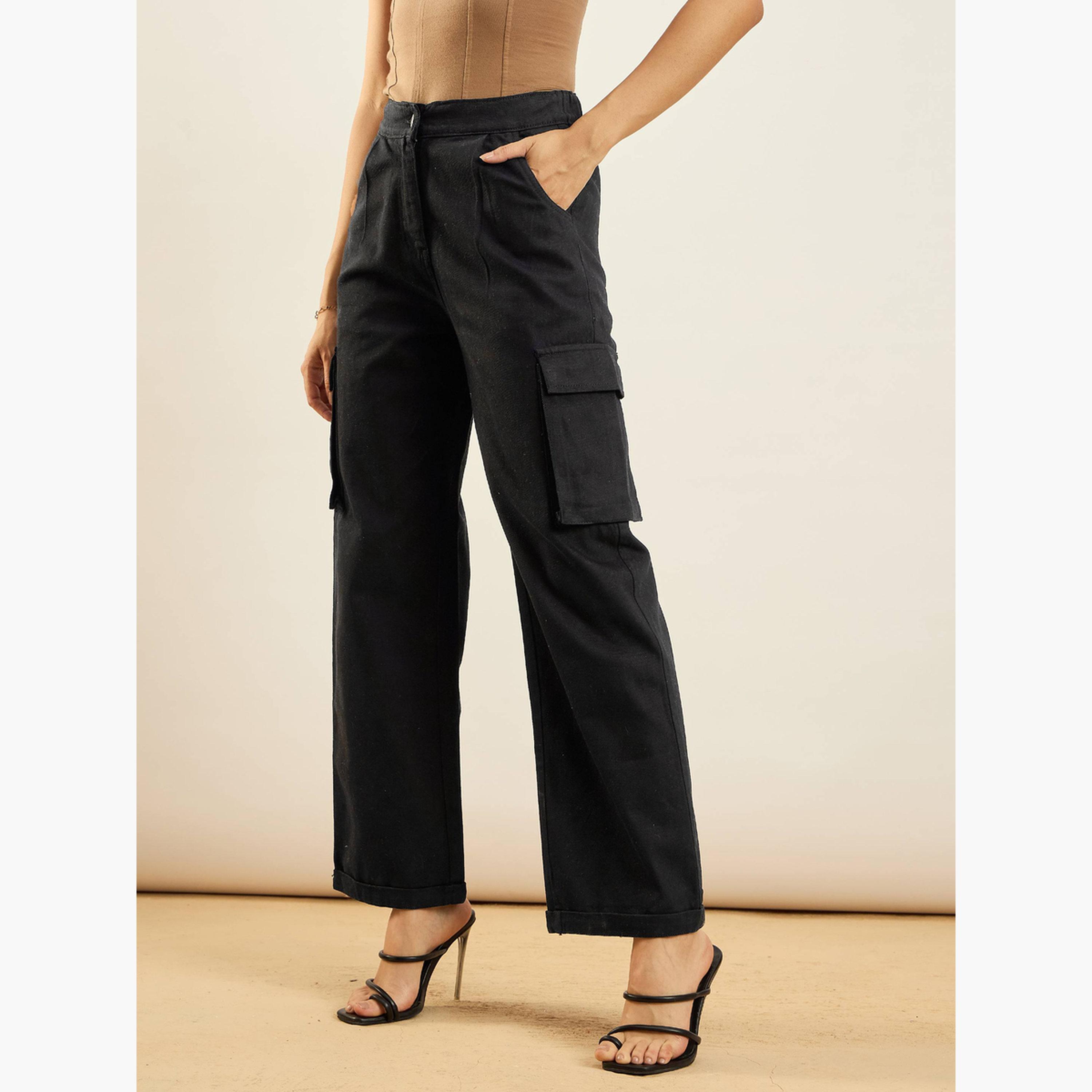 Sassafras Women Black Solid High Rise Straight Pants-women-clothing-bottoms-trousers-image-5