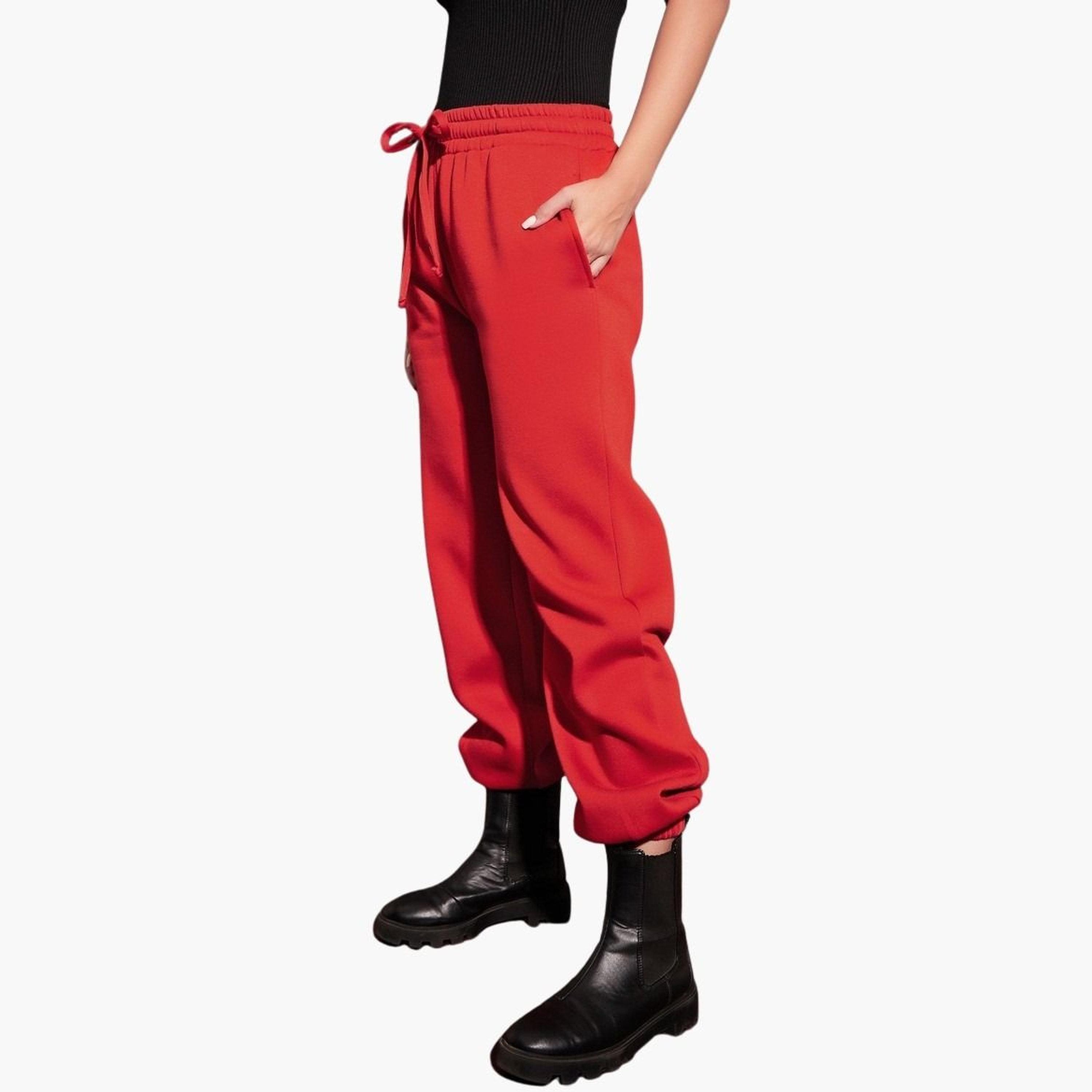 Sassafras Women Red Solid Fleece Drawstring Baggy Joggers-women-clothing-bottoms-joggers-image-1