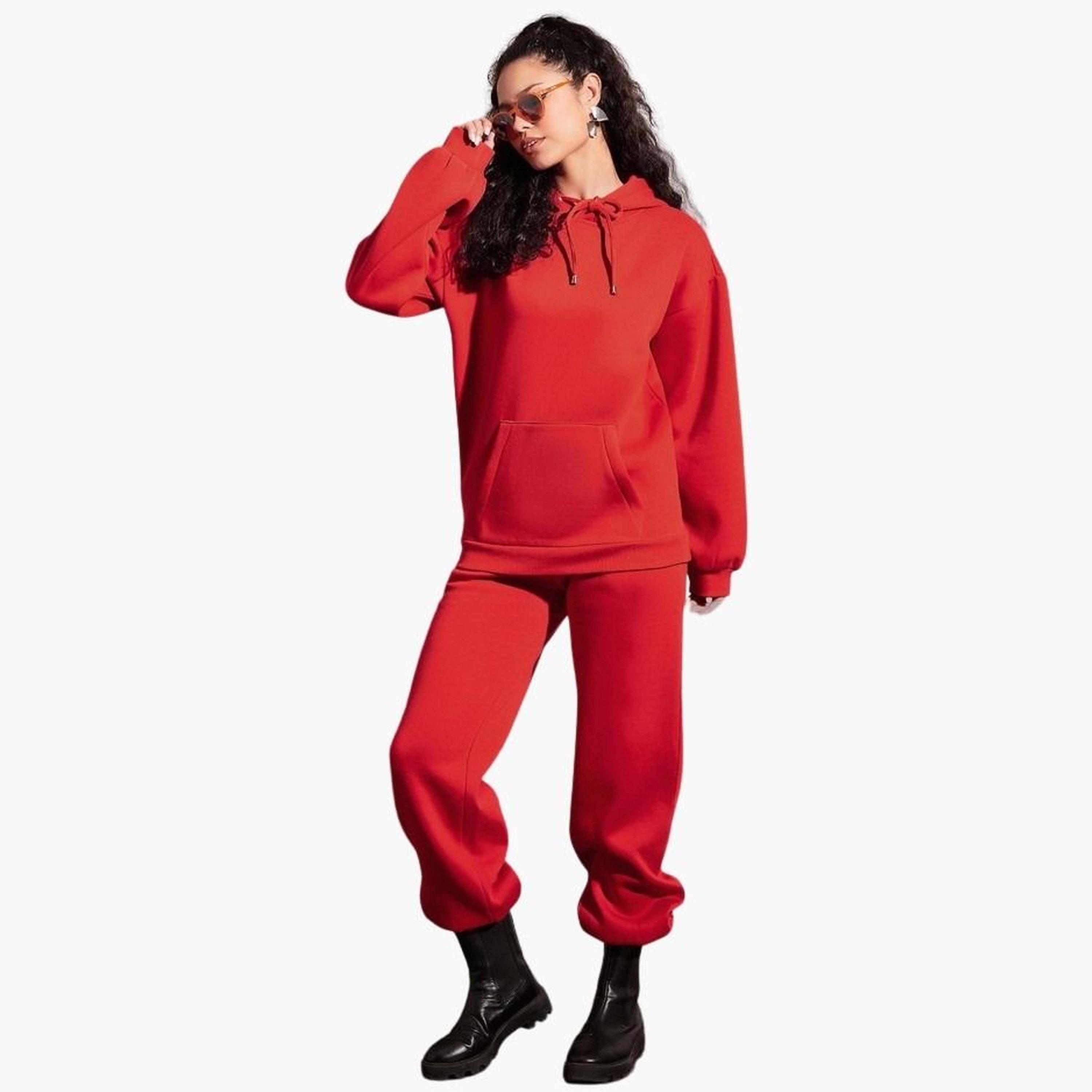 Sassafras Women Red Solid Fleece Drawstring Baggy Joggers-women-clothing-bottoms-joggers-image-2