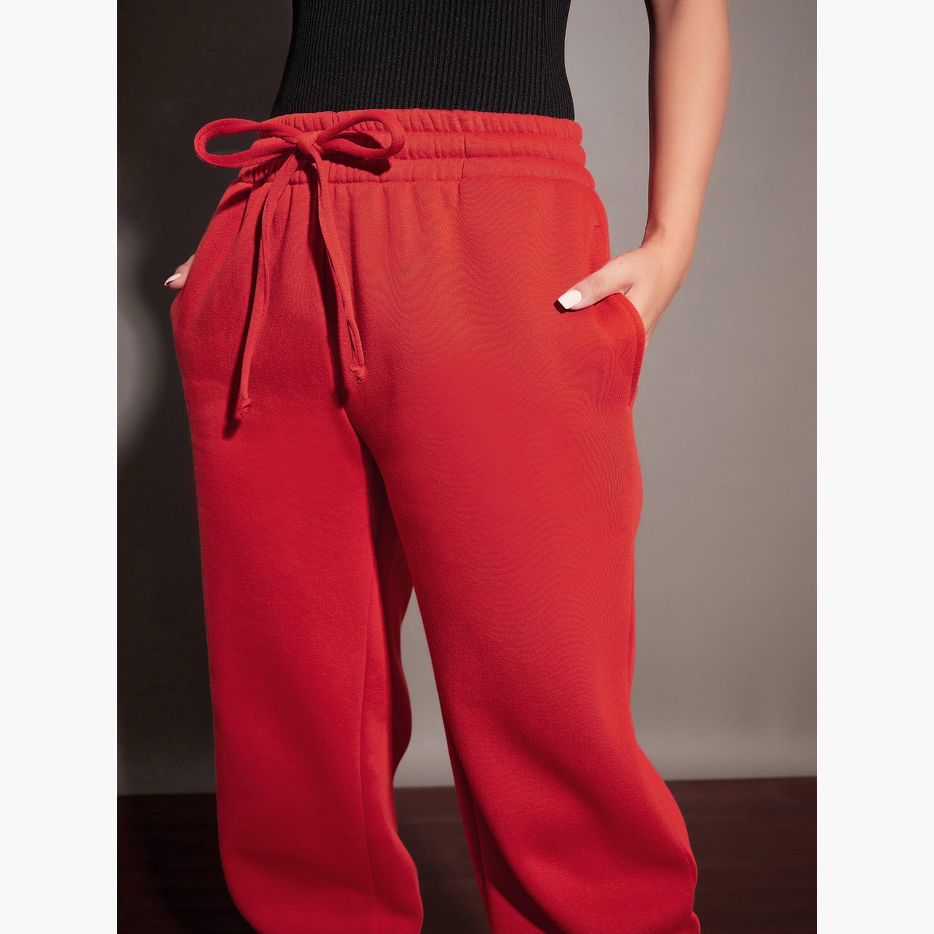 ساسافراس - بنطال رياضي فضفاض من الصوف السادة باللون الأحمر مع رباط للنساء-women-clothing-bottoms-joggers-image-4