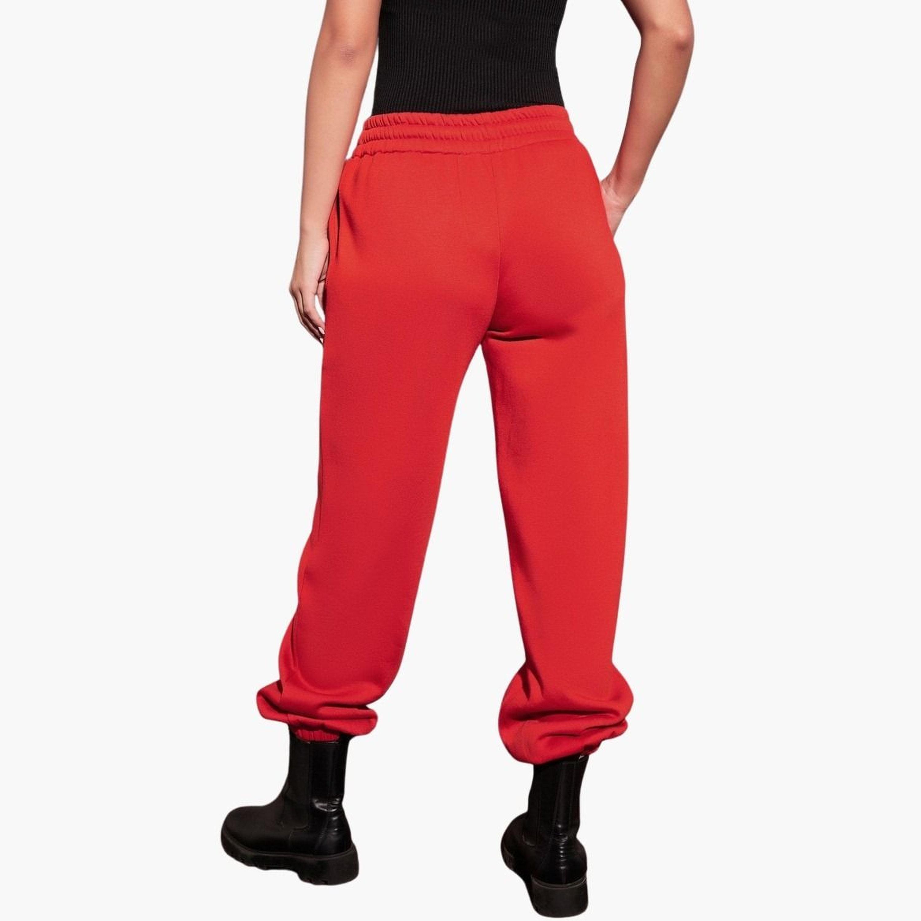 Sassafras Women Red Solid Fleece Drawstring Baggy Joggers-women-clothing-bottoms-joggers-image-5