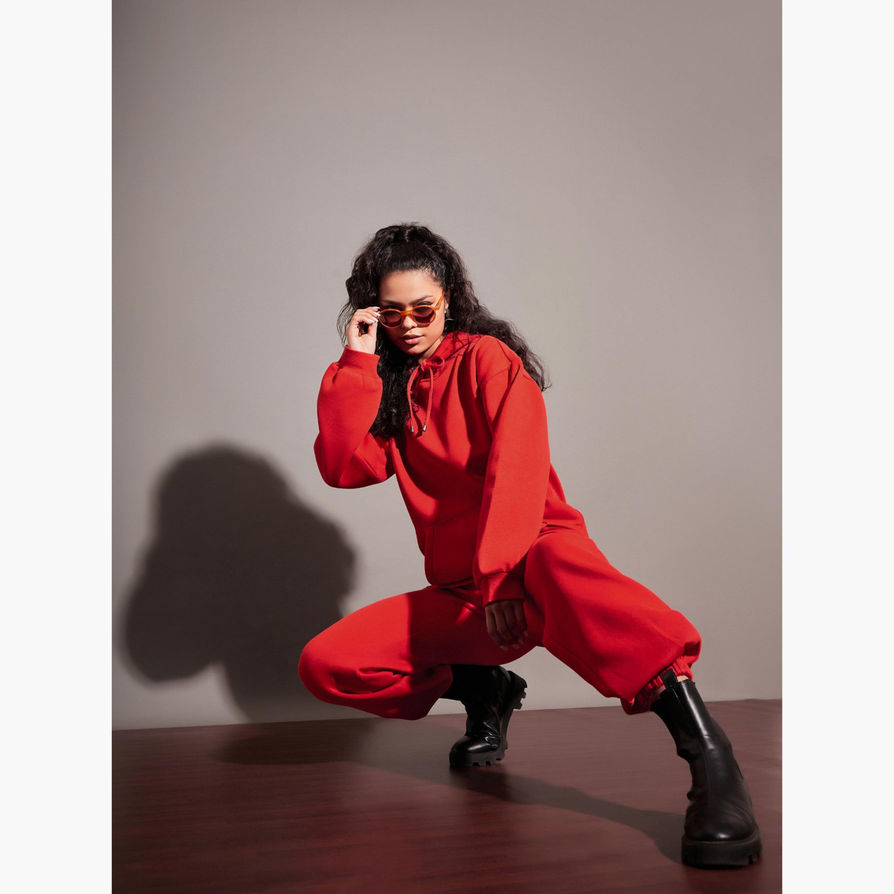ساسافراس - بنطال رياضي فضفاض من الصوف السادة باللون الأحمر مع رباط للنساء-women-clothing-bottoms-joggers-image-6