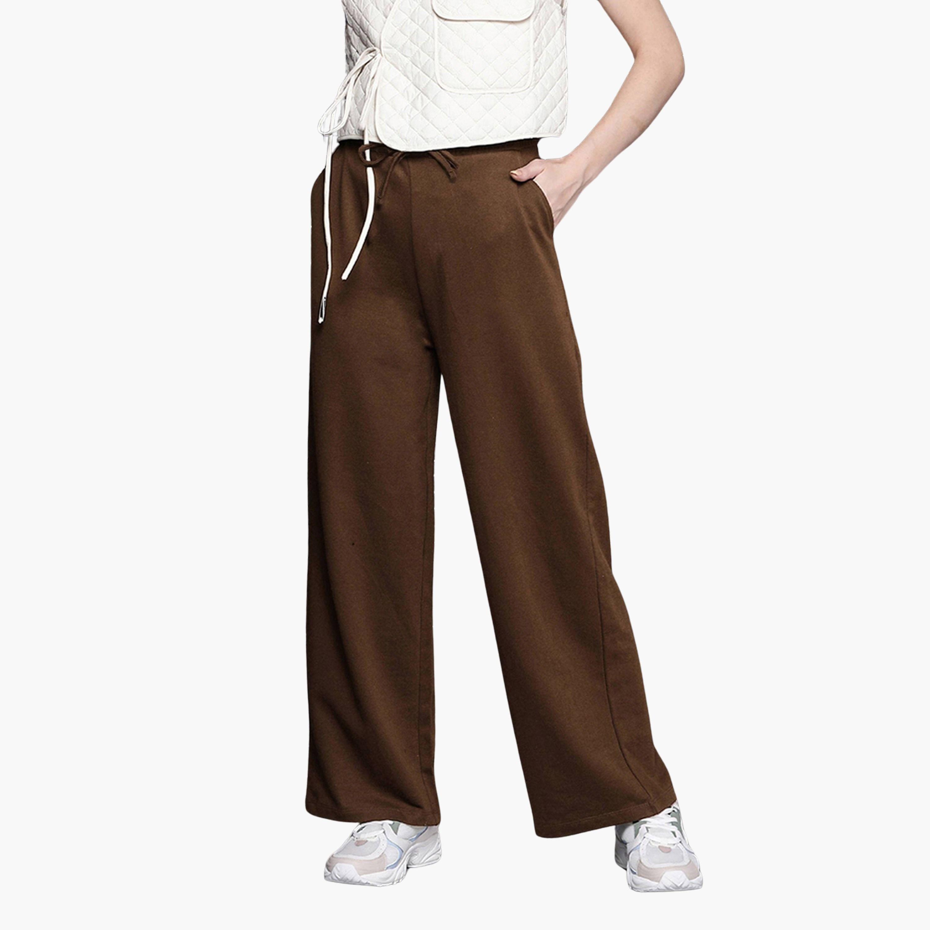ساسافراس - بنطال رياضي نسائي بني اللون من قماش تيري برباط-women-clothing-bottoms-joggers-image-1