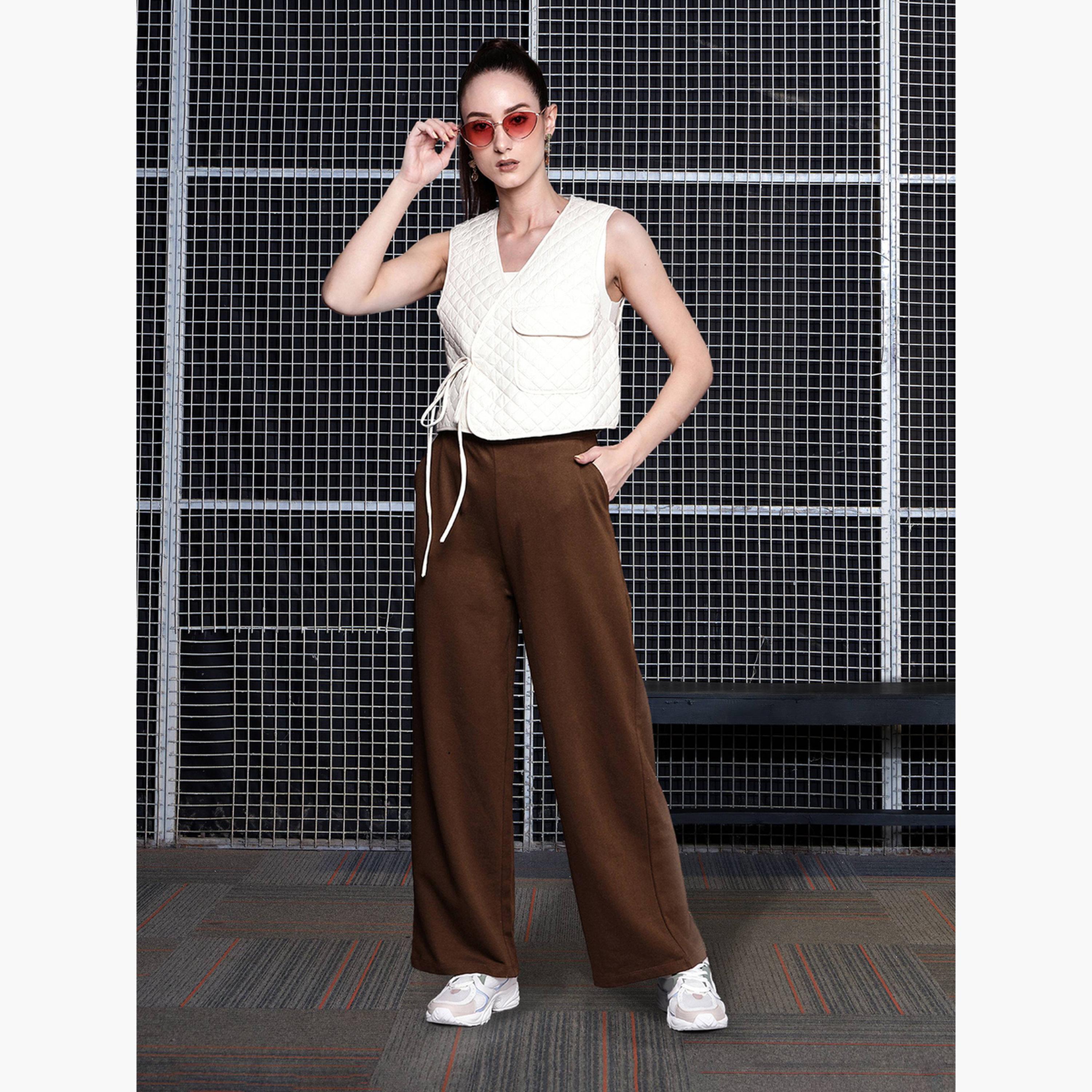 ساسافراس - بنطال رياضي نسائي بني اللون من قماش تيري برباط-women-clothing-bottoms-joggers-image-2