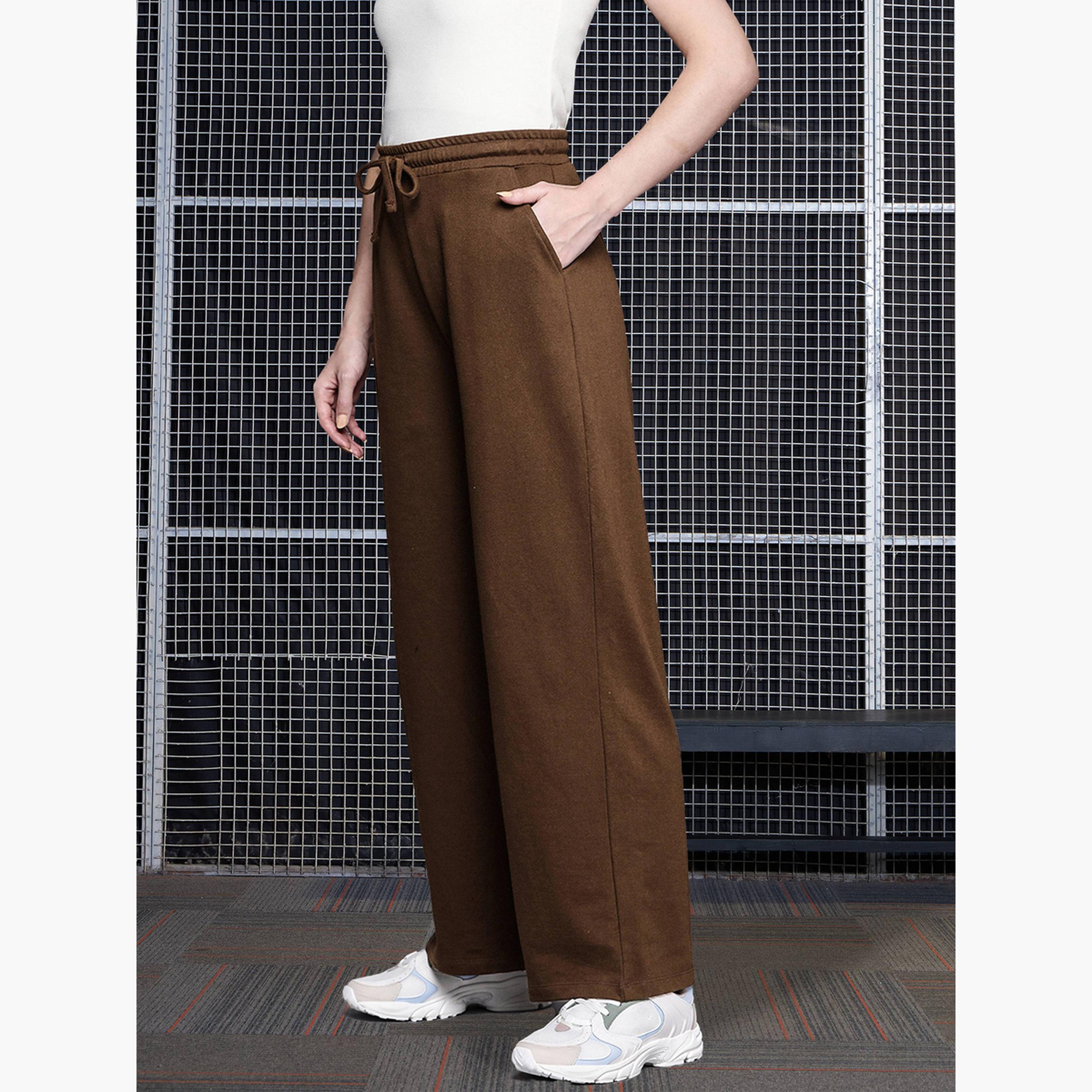 Sassafras Women Brown Solid Terry Drawstring Joggers-women-clothing-bottoms-joggers-image-3