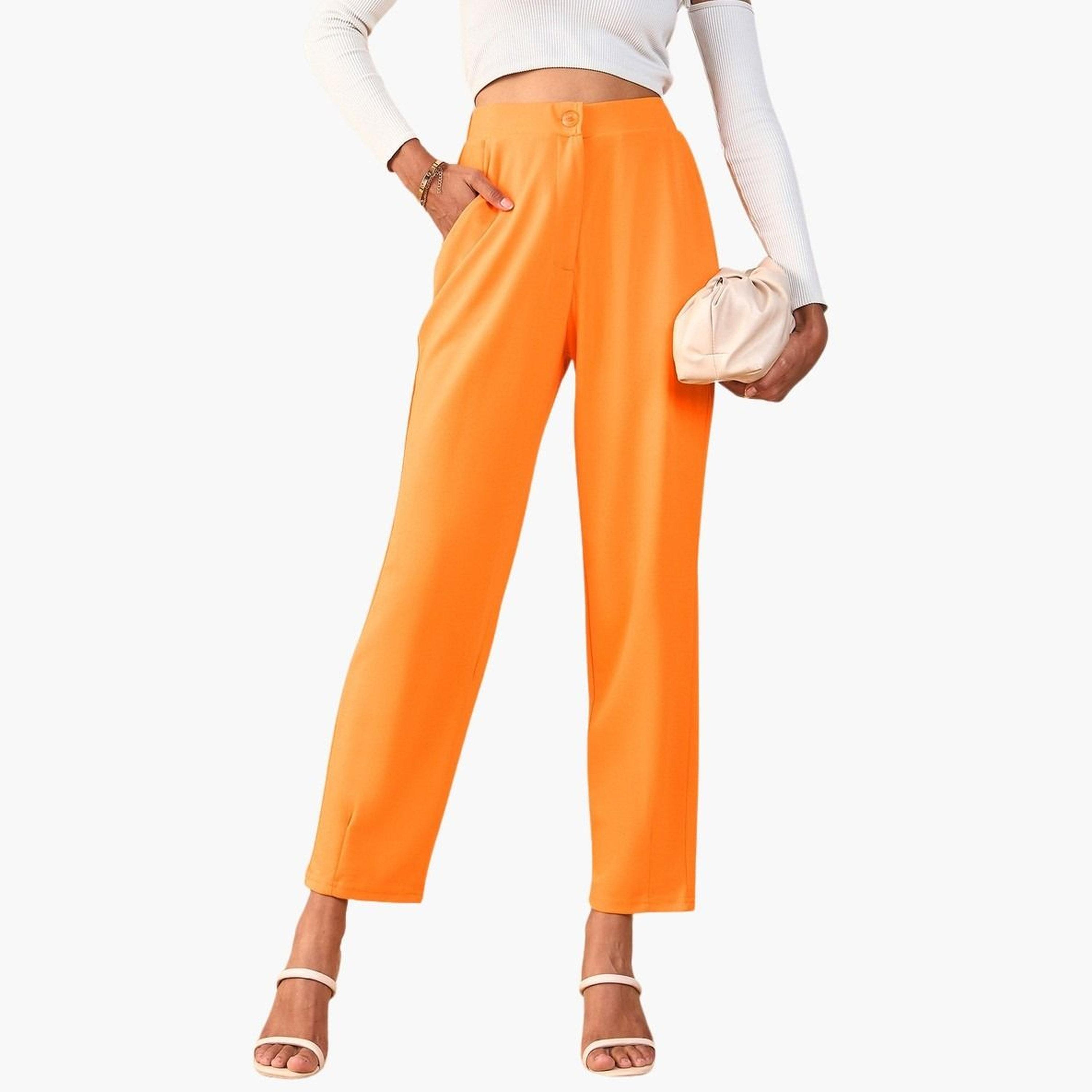 ساسافراس - بنطال برتقالي سادة مسطح من الأمام للنساء-women-clothing-bottoms-trousers-image-1