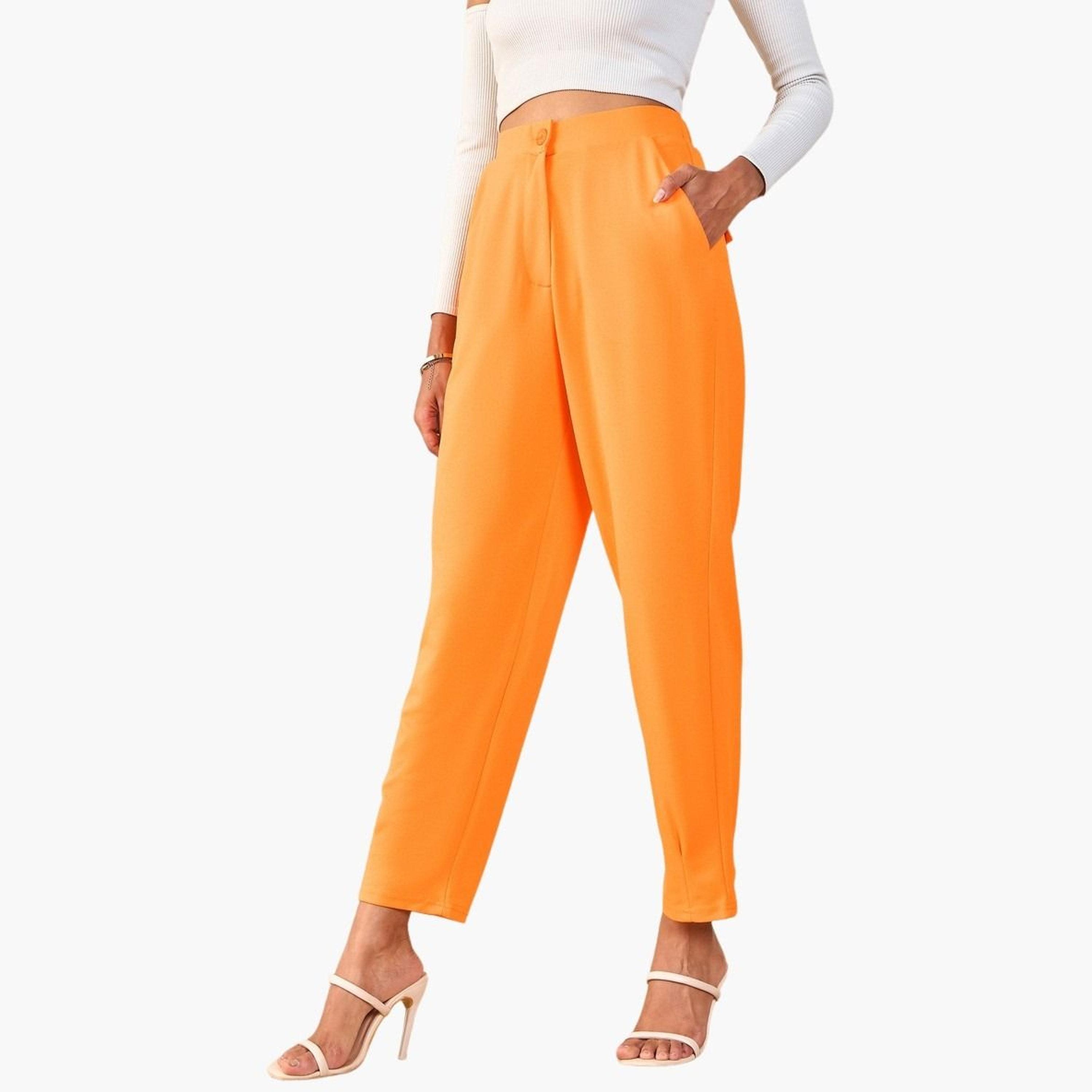 ساسافراس - بنطال برتقالي سادة مسطح من الأمام للنساء-women-clothing-bottoms-trousers-image-3