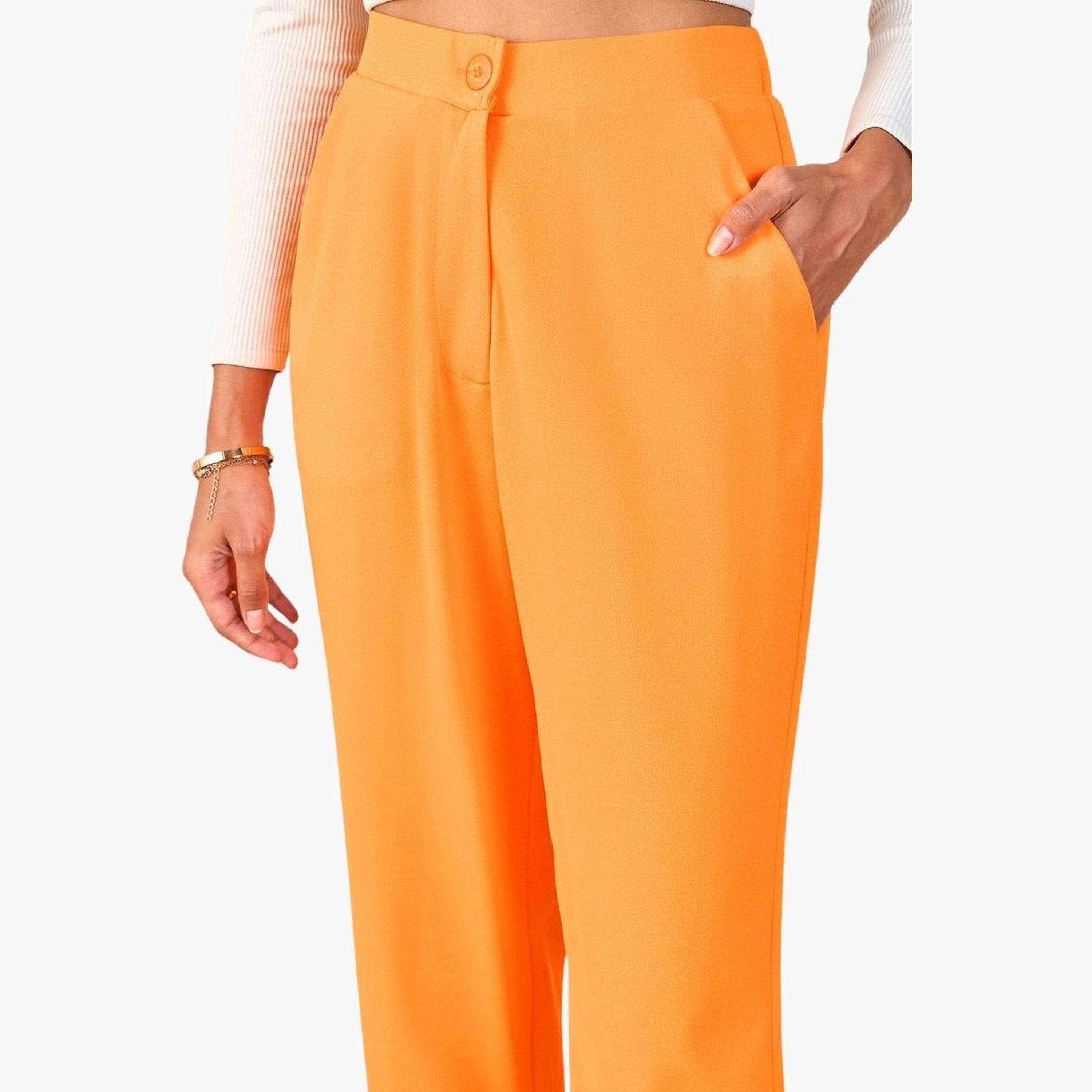ساسافراس - بنطال برتقالي سادة مسطح من الأمام للنساء-women-clothing-bottoms-trousers-image-4