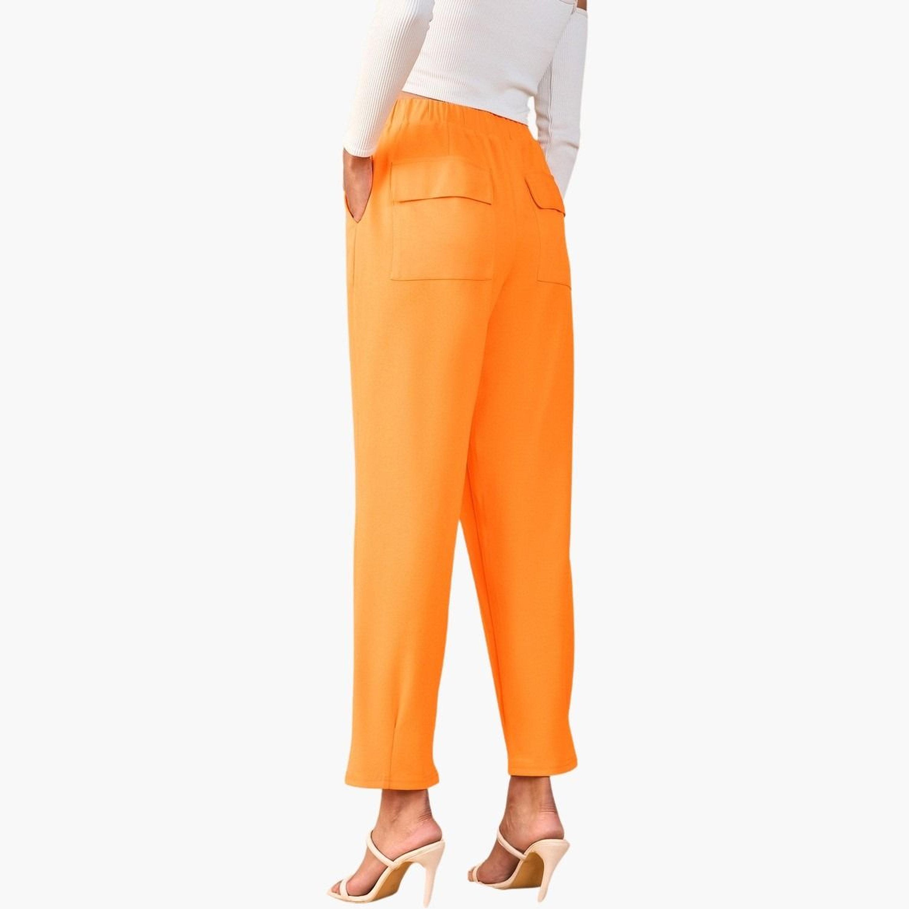ساسافراس - بنطال برتقالي سادة مسطح من الأمام للنساء-women-clothing-bottoms-trousers-image-5