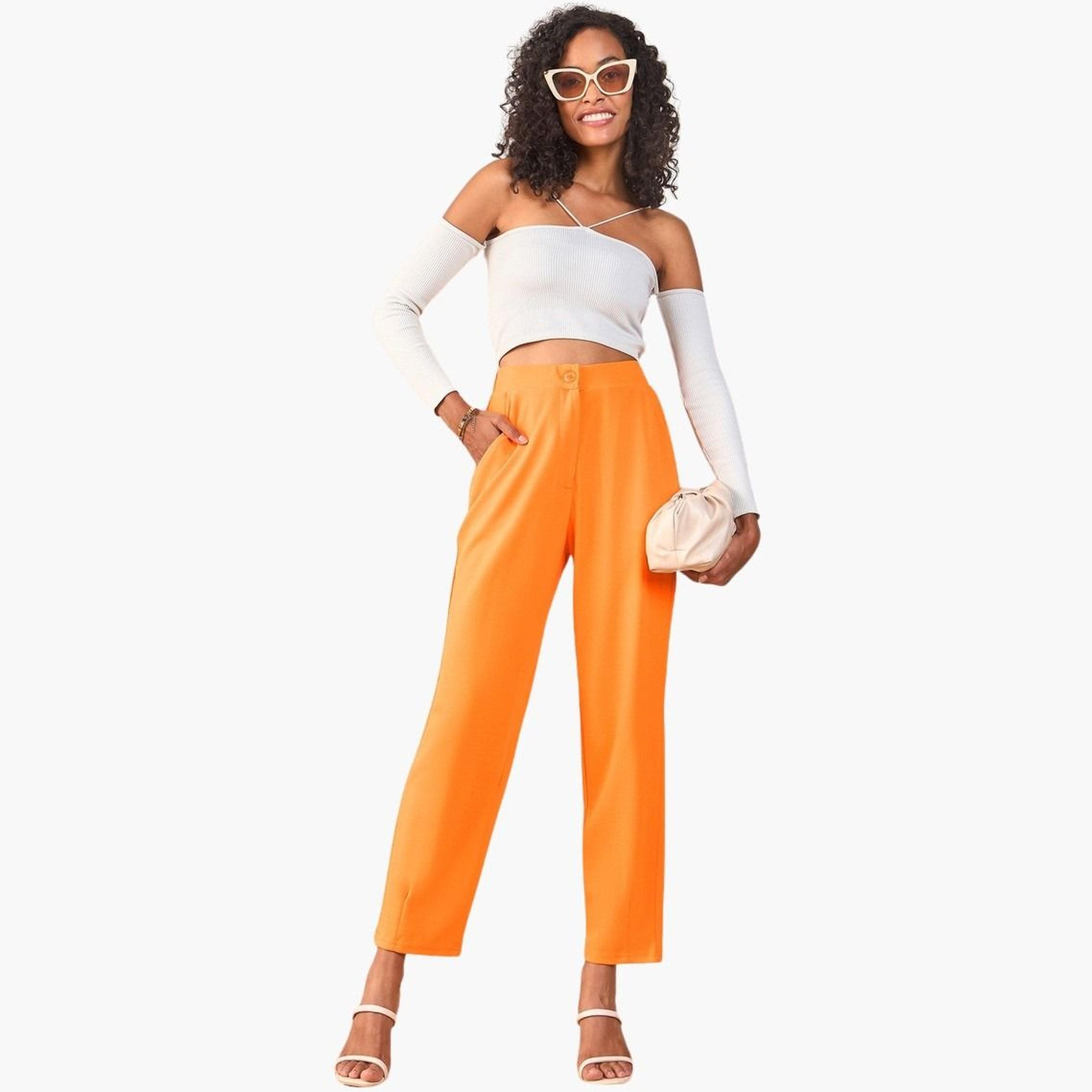 Sassafras Women Orange Solid Flat Front Tapered Pants-women-clothing-bottoms-trousers-image-6