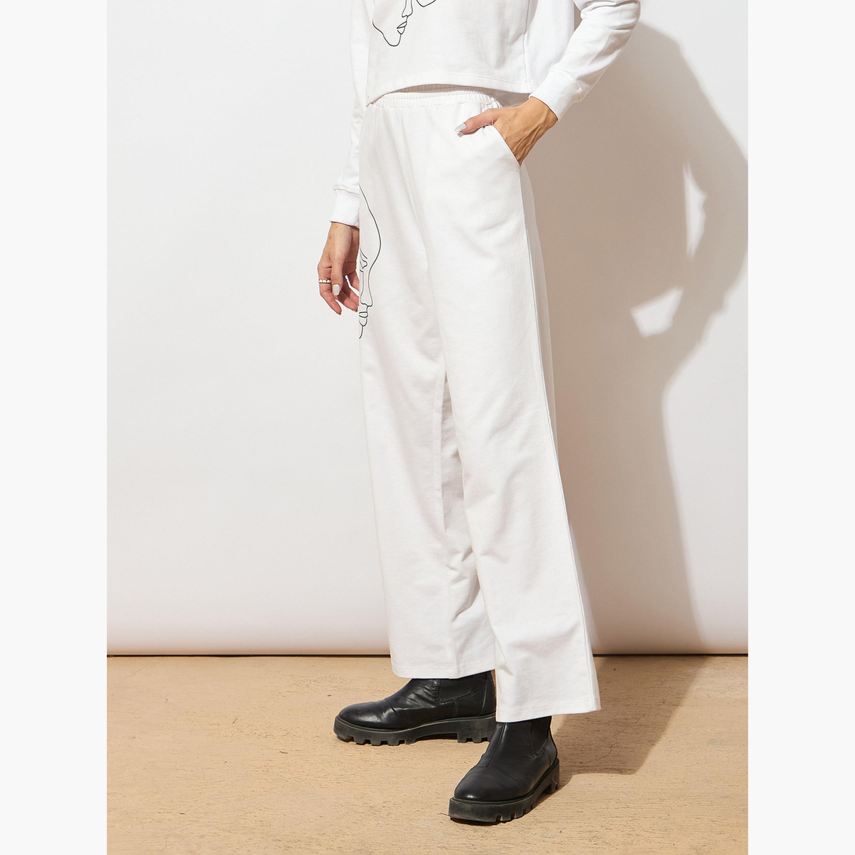 ساسافراس - بنطال تيري واسع الساق نقشة فنية بخطوط بيضاء للنساء-women-clothing-bottoms-trousers-image-3