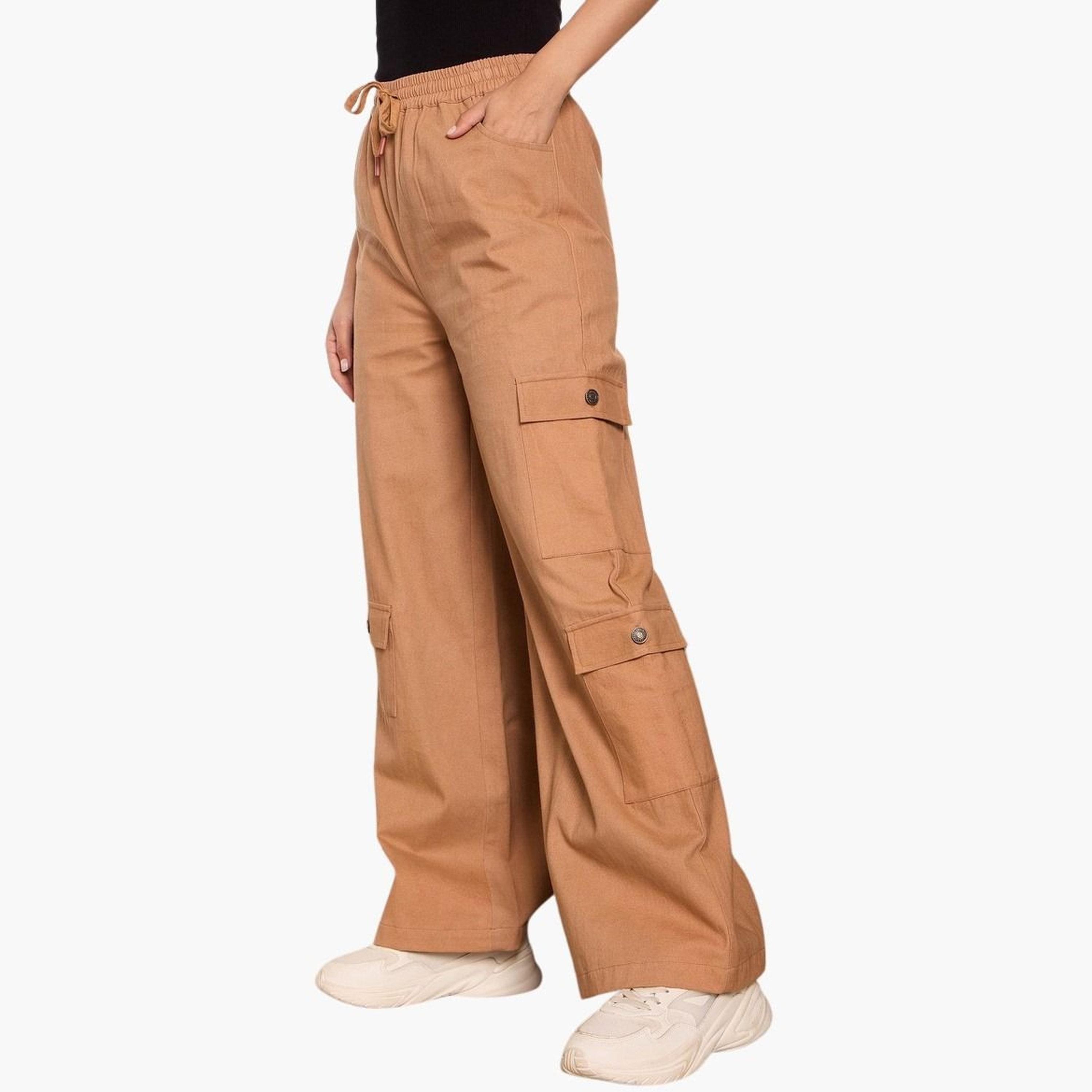Sassafras Women Brown Solid Twill Drawstring Cargo Pants-women-clothing-bottoms-trousers-image-3