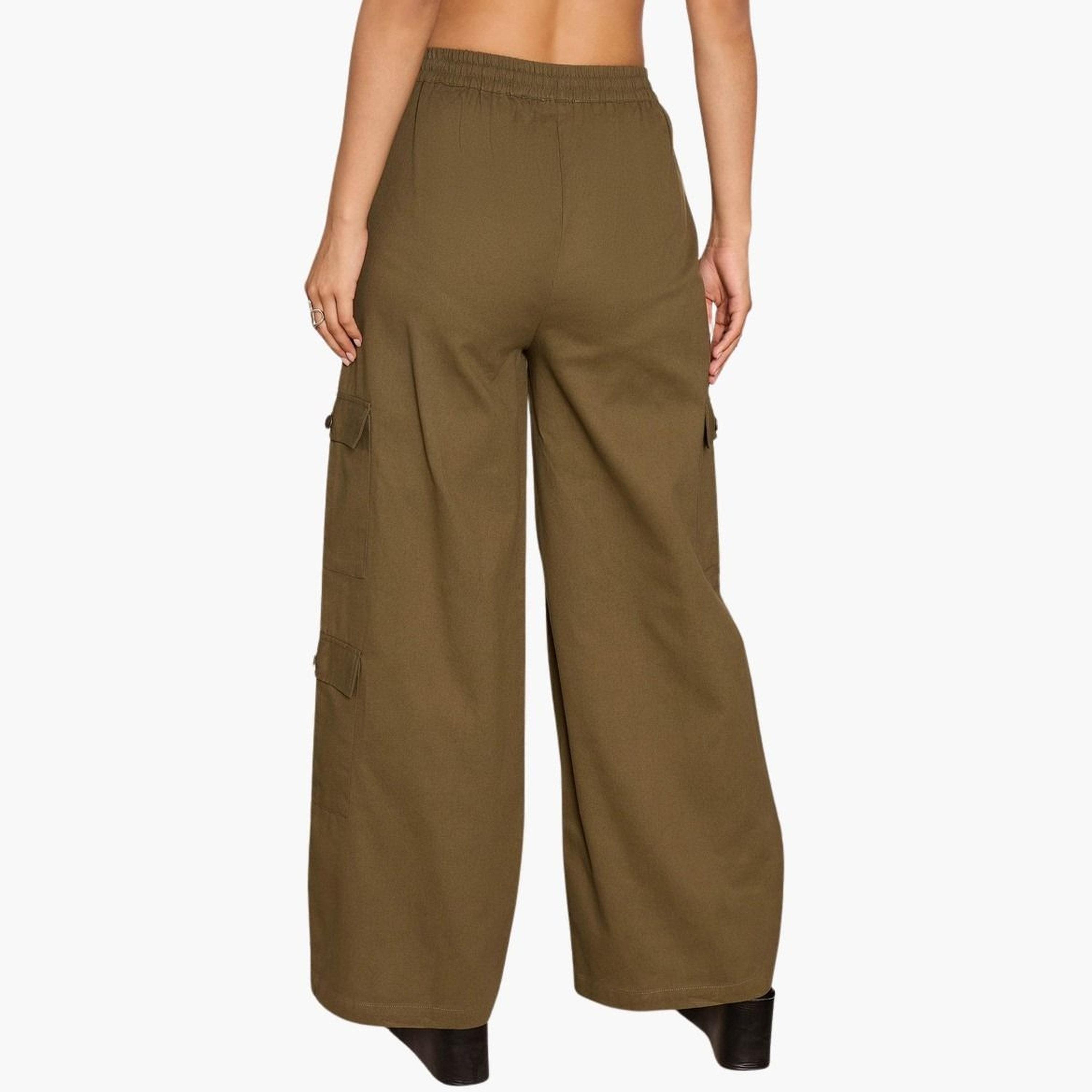 ساسافراس - بنطال كارغو زيتوني سادة برباط من التويل للنساء-women-clothing-bottoms-trousers-image-5