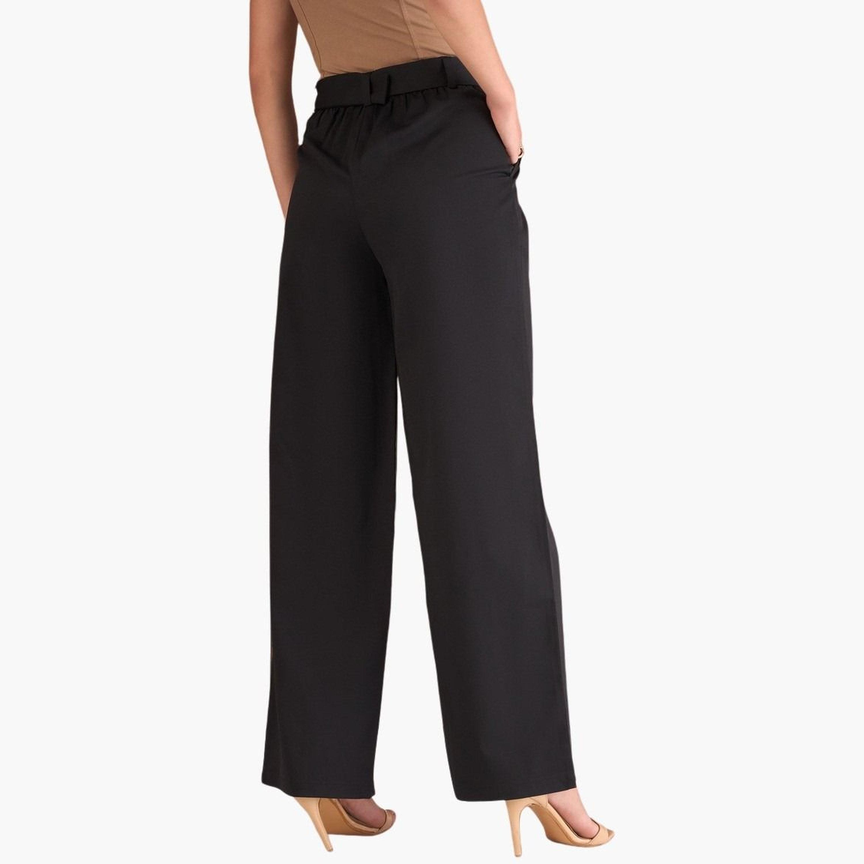 ساسافراس - بنطال أسود سادة بقصّة مستقيمة ومطويّ للنساء-women-clothing-bottoms-trousers-image-5