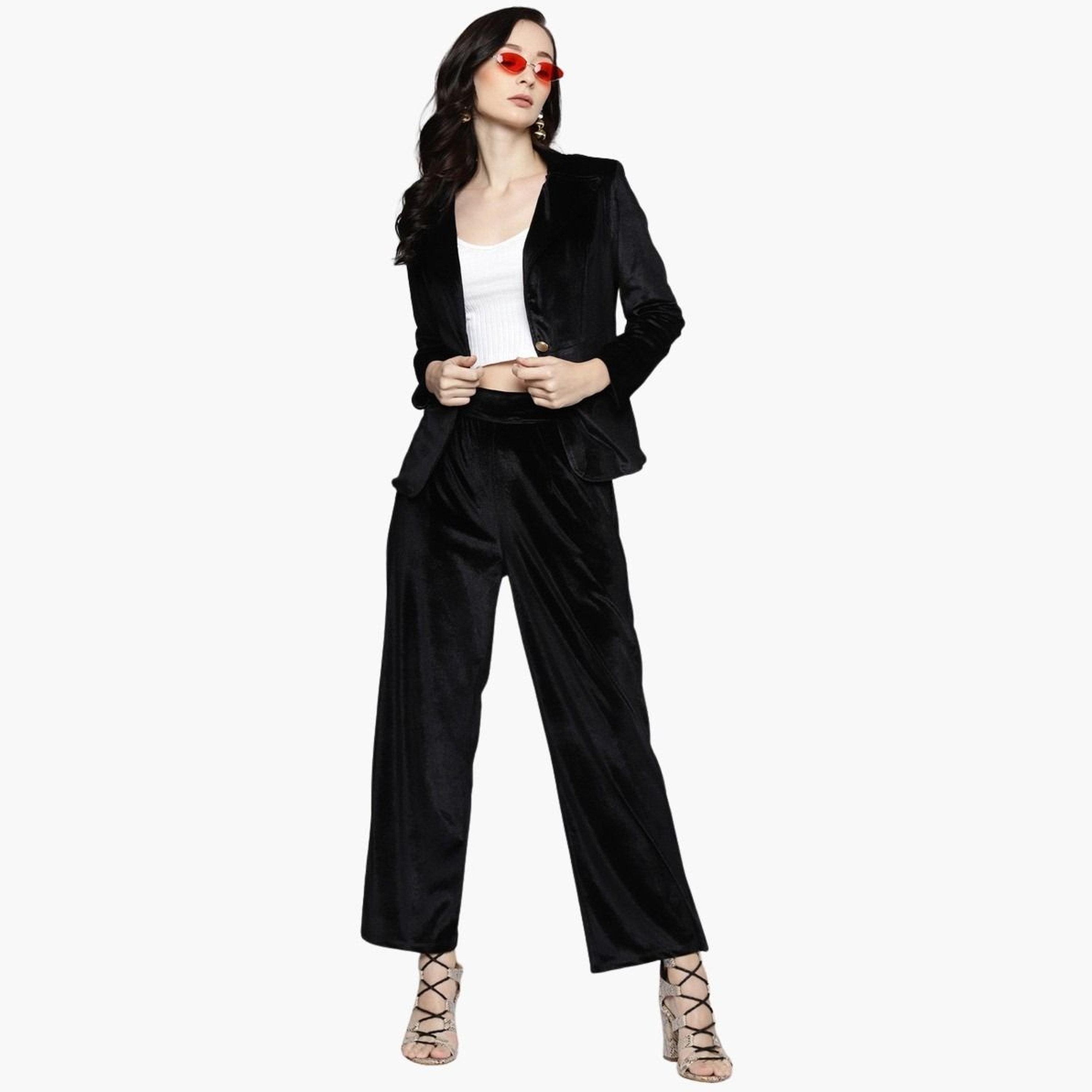 Sassafras Women Black Solid Velvet Straight Pants-women-clothing-bottoms-trousers-image-2