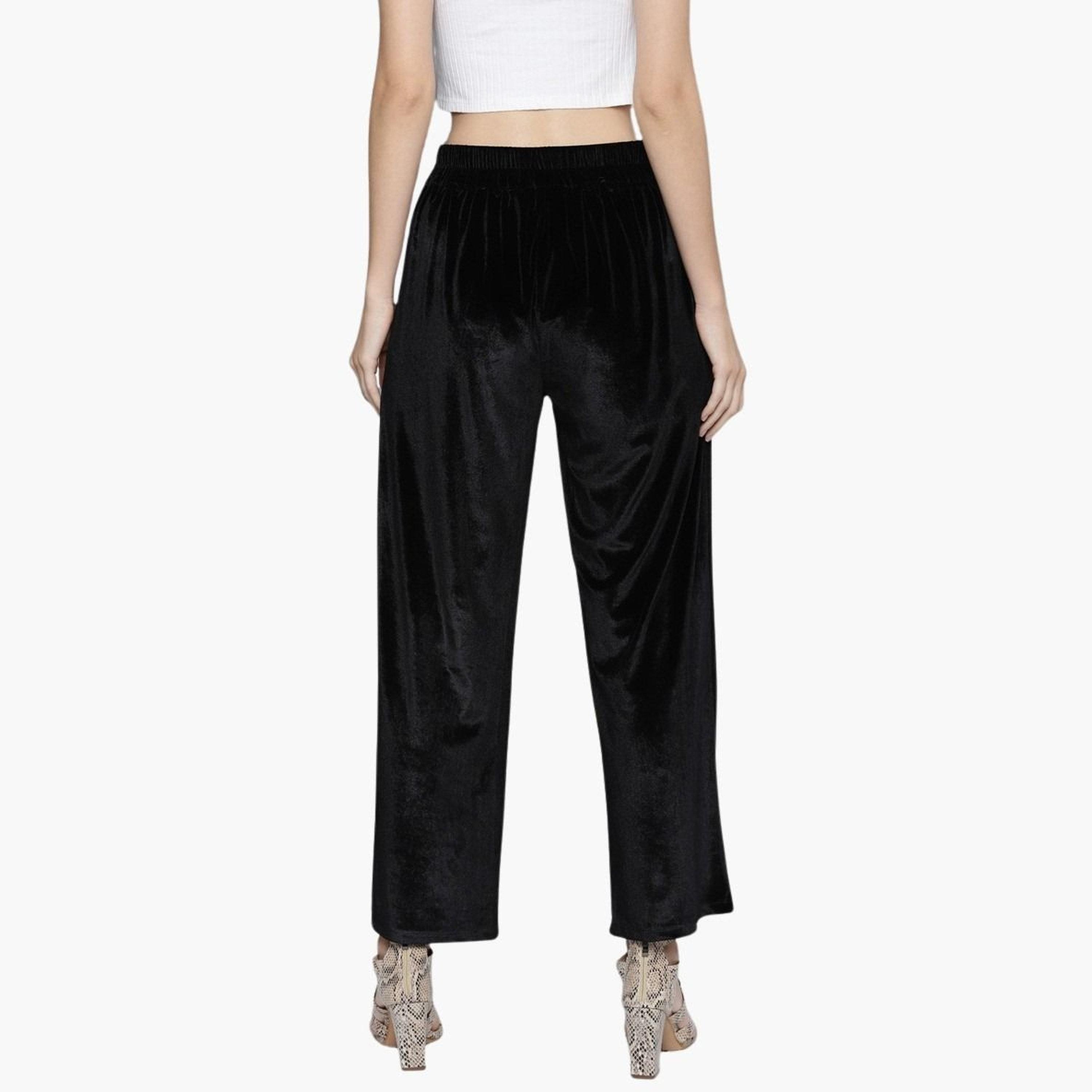 ساسافراس - بنطال مخملي مستقيم أسود سادة للنساء-women-clothing-bottoms-trousers-image-3