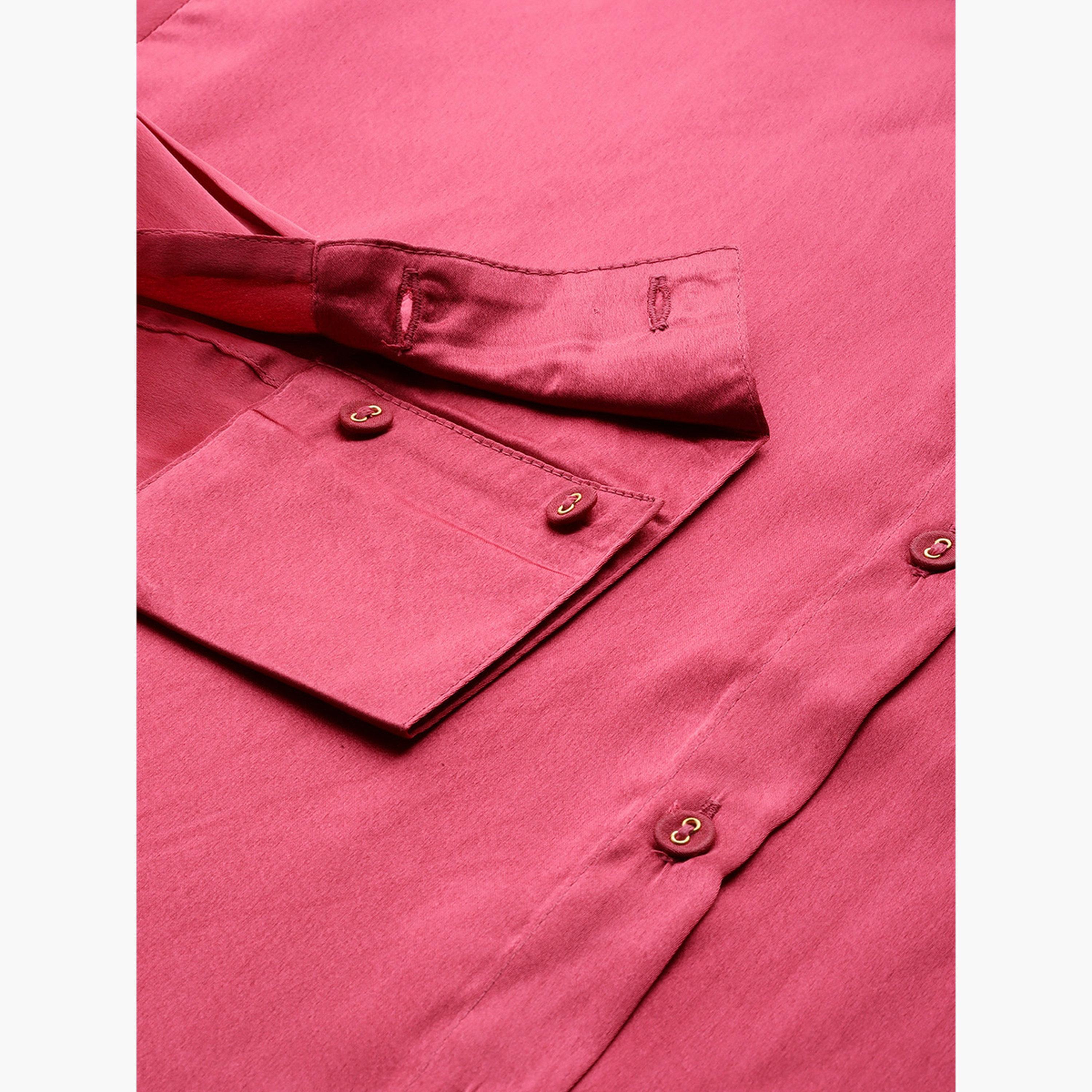 ساسافراس - قميص نسائي وردي اللون من الساتان بياقة مزخرفة-women-clothing-shirtsandblouses-shirts-image-3