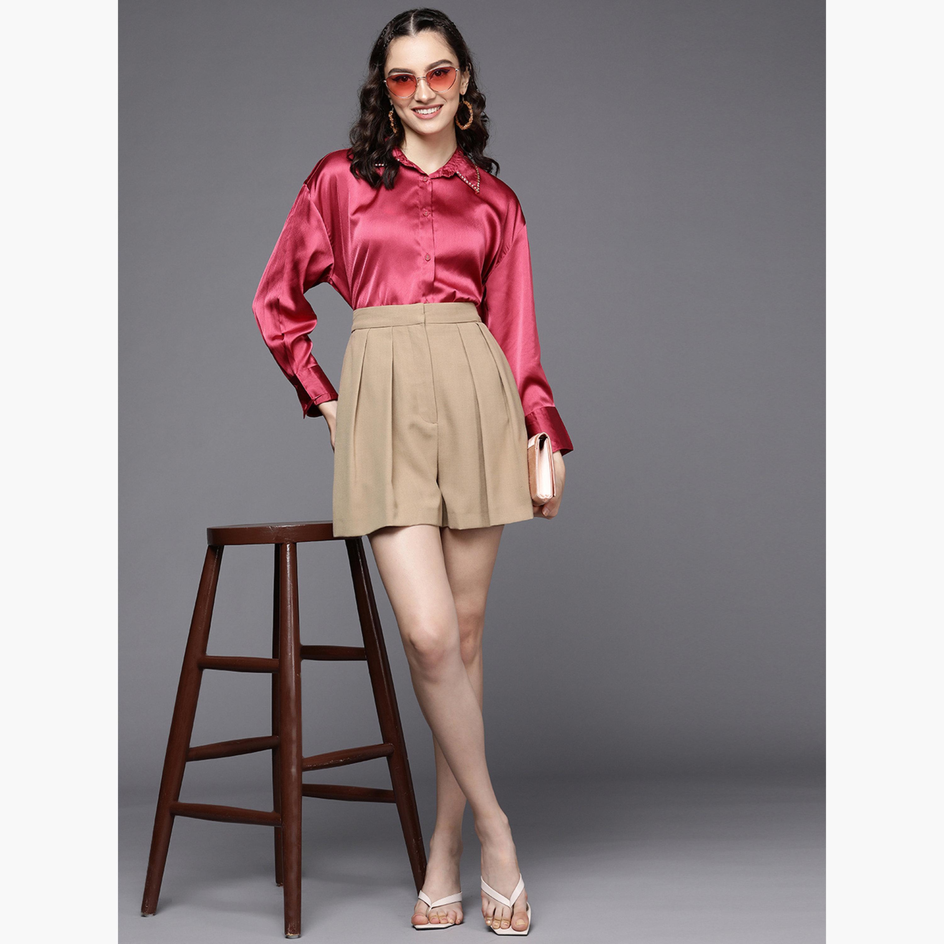 ساسافراس - قميص نسائي وردي اللون من الساتان بياقة مزخرفة-women-clothing-shirtsandblouses-shirts-image-6