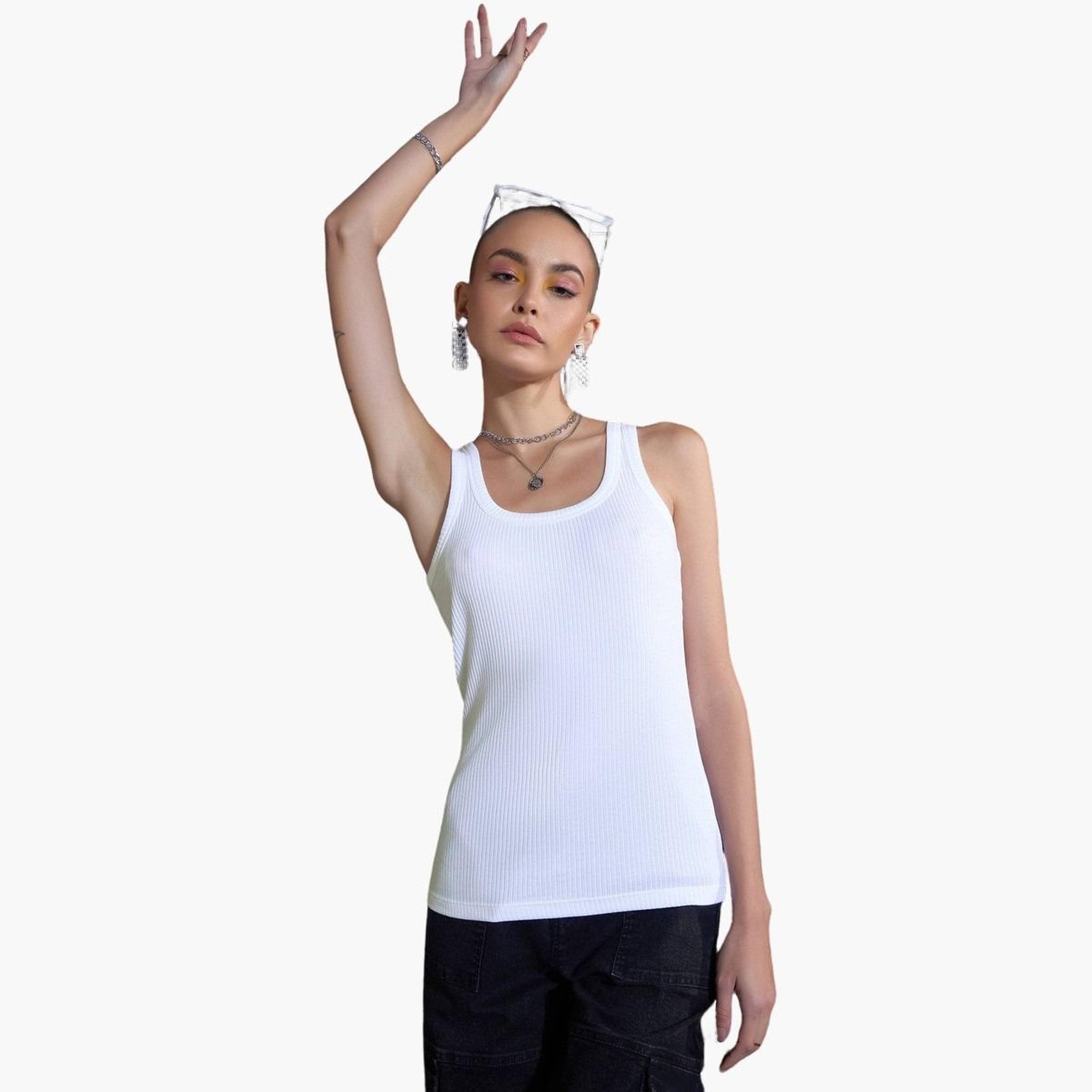 ساسافراس - قميص داخلي أبيض مضلع بدون أكمام للنساء-women-clothing-tshirts-image-1