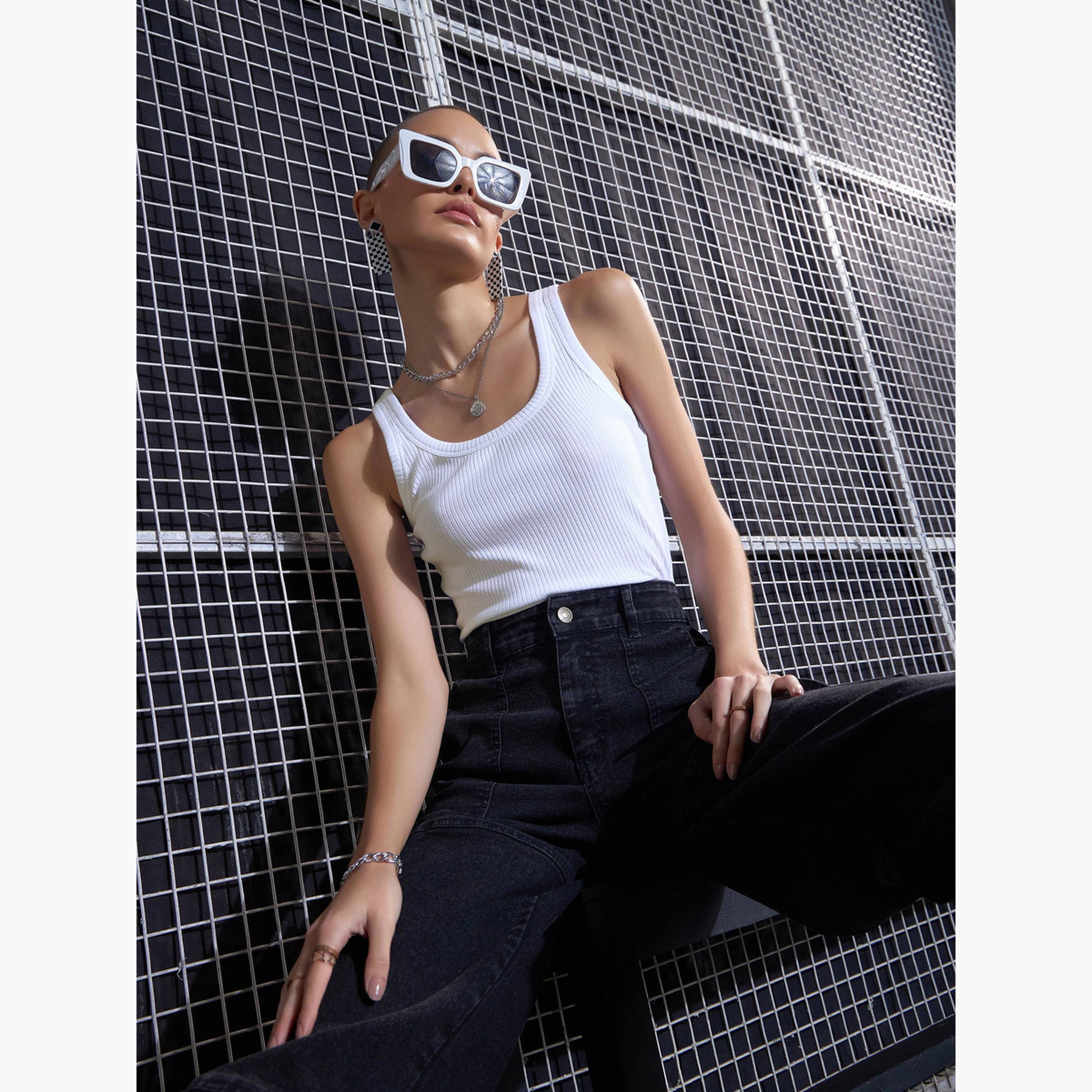 ساسافراس - قميص داخلي أبيض مضلع بدون أكمام للنساء-women-clothing-tshirts-image-6