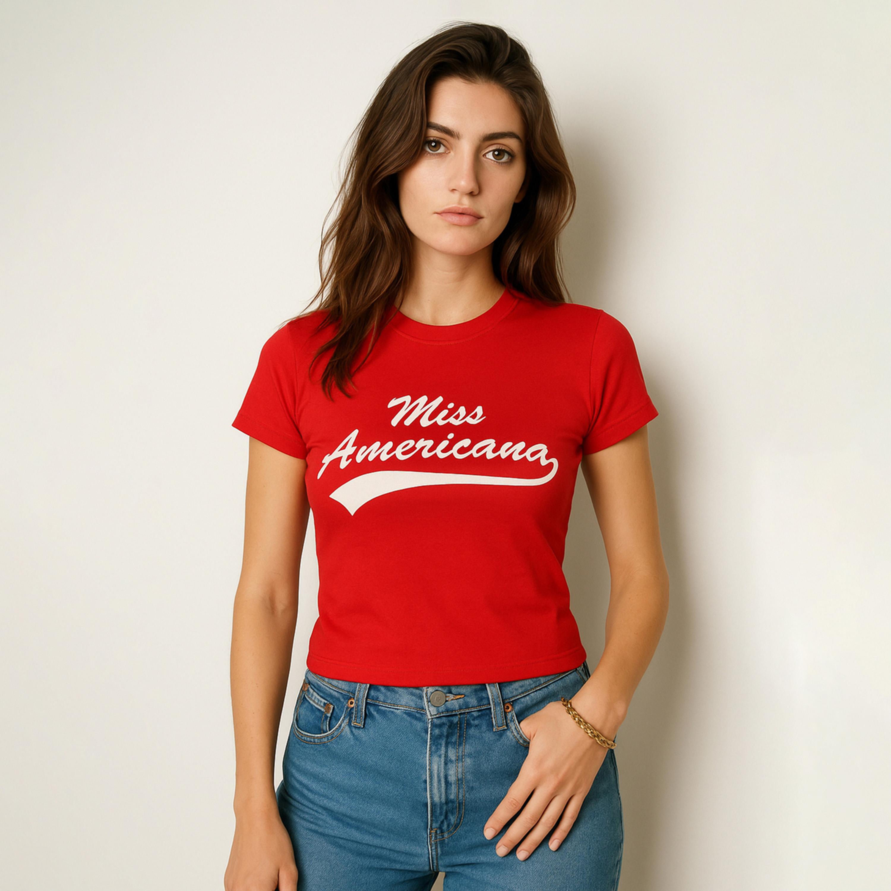 Sassafras Red Miss Americana Graphic Print Crop Top-women-clothing-tshirts-image-1