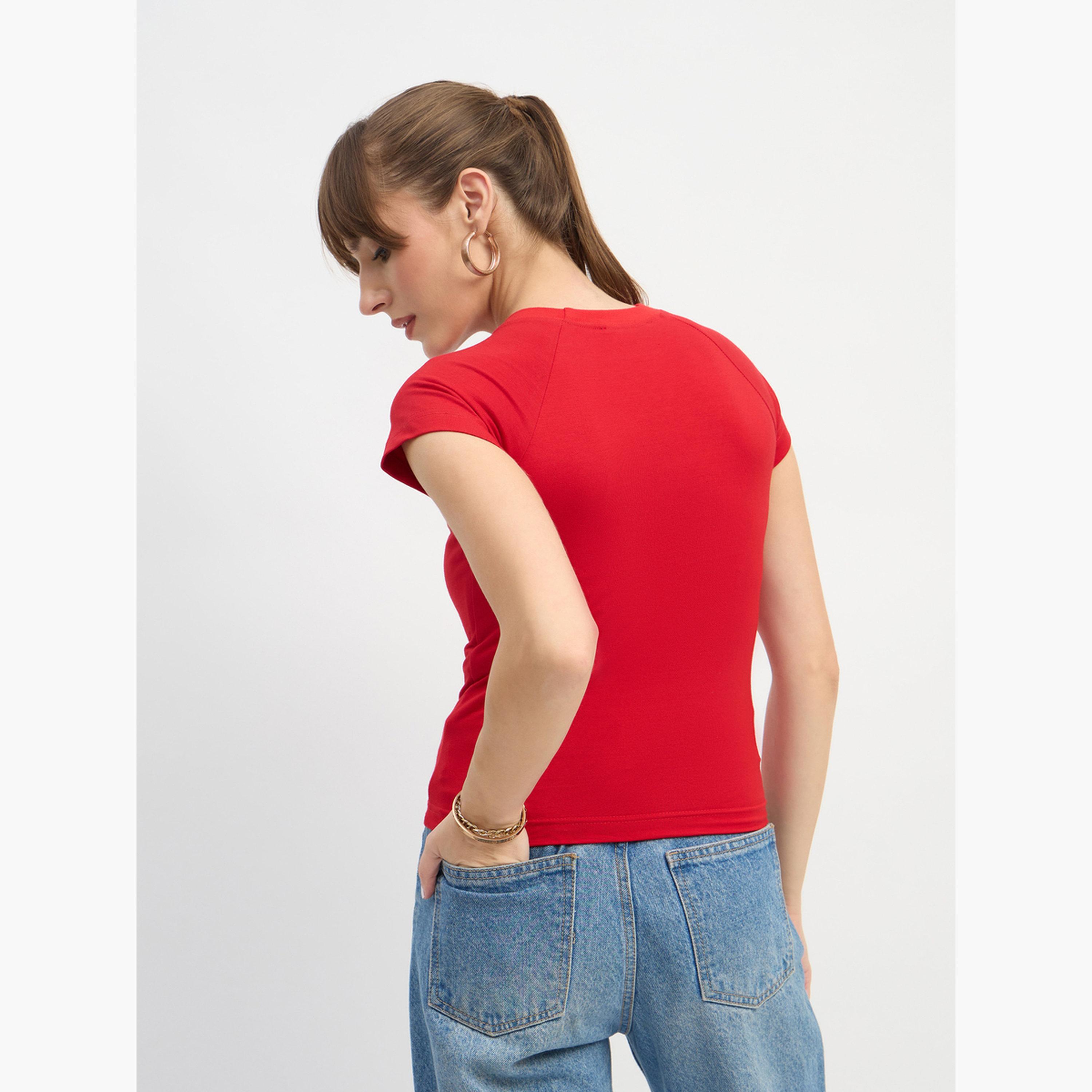 Sassafras Red Miss Americana Graphic Print Crop Top-women-clothing-tshirts-image-5