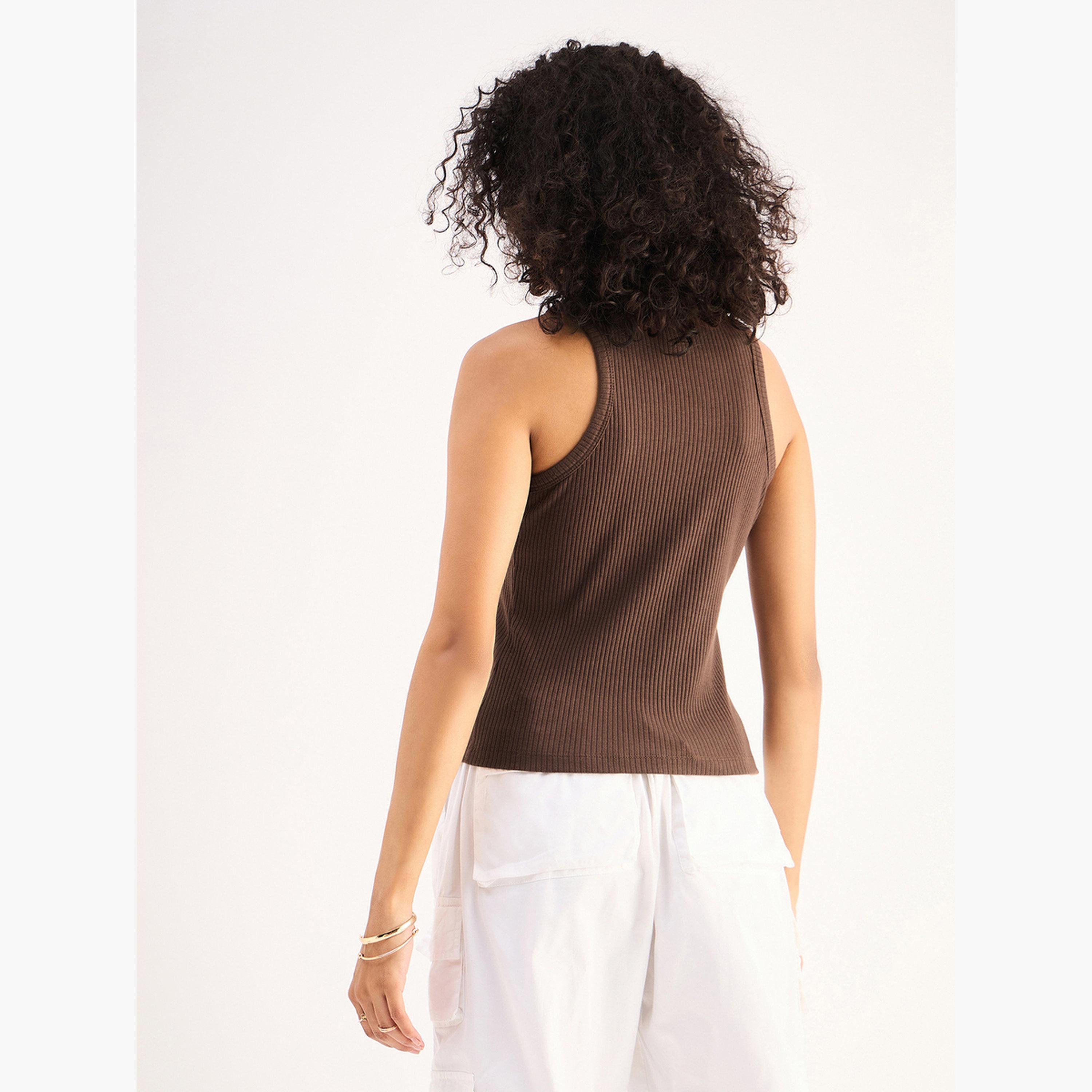 Sassafras Women Brown Ribbed Sleeveless Round Neck Top-women-clothing-shirtsandblouses-shirts-image-5